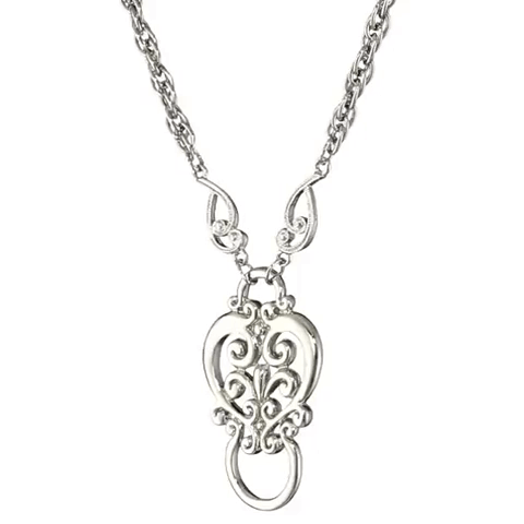 1928 Jewelry Heart Filigree Badge & Eyeglass Holder Chain Necklace 28"