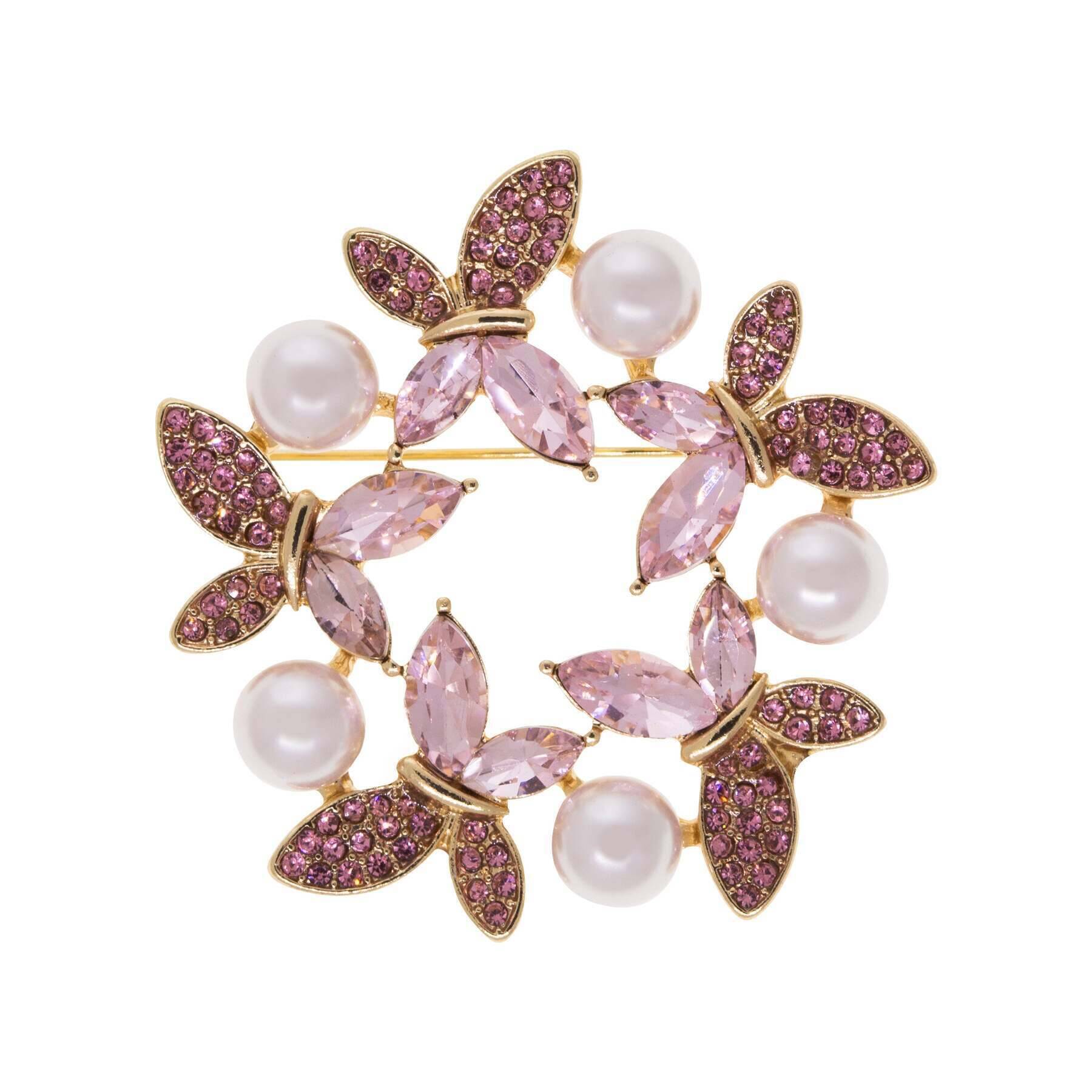 1928 Jewelry Enchanted Crystal & Faux Pearl Butterfly Symphony Pin