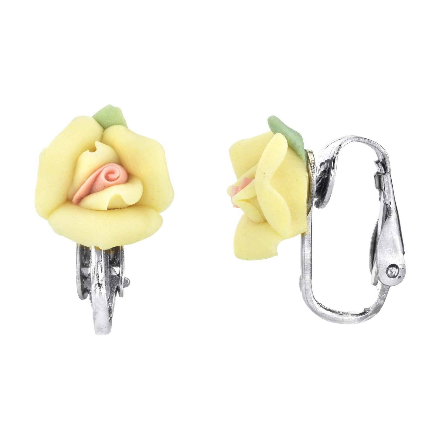 1928 Bridal Porcelain Rose Clip On Earrings