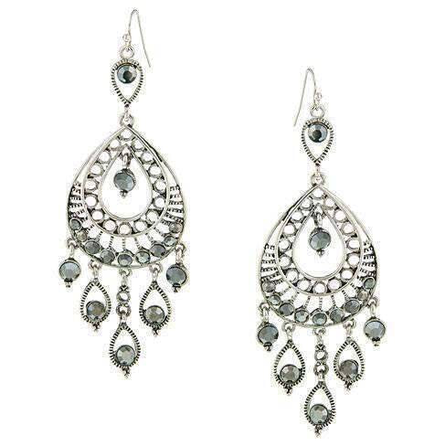 1928 Jewelry Hematite Crystal Filigree Statement Teardrop Earrings