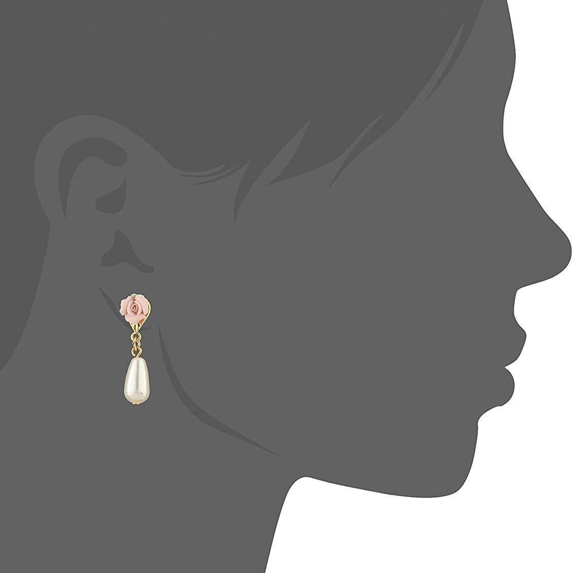 1928 Bridal Pink Porcelain Rose Faux Pearl Drop Earrings