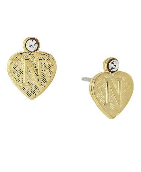1928 Jewelry Round Crystal Gold Initial Heart Stud Earrings