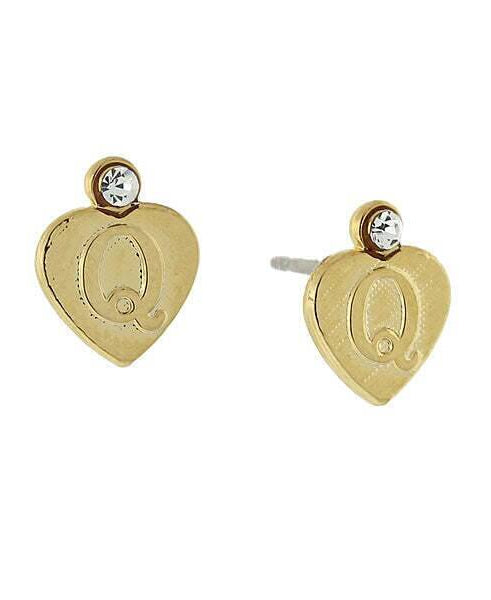 1928 Jewelry Round Crystal Gold Initial Heart Stud Earrings