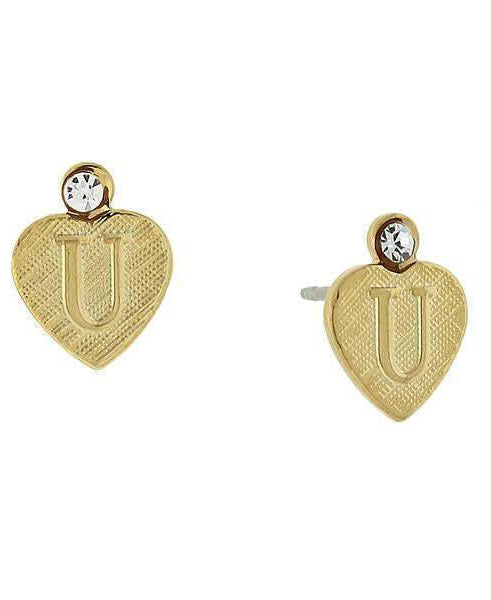 1928 Jewelry Round Crystal Gold Initial Heart Stud Earrings