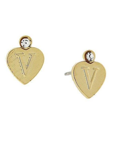 1928 Jewelry Round Crystal Gold Initial Heart Stud Earrings