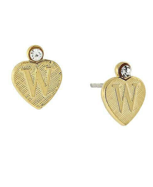 1928 Jewelry Round Crystal Gold Initial Heart Stud Earrings