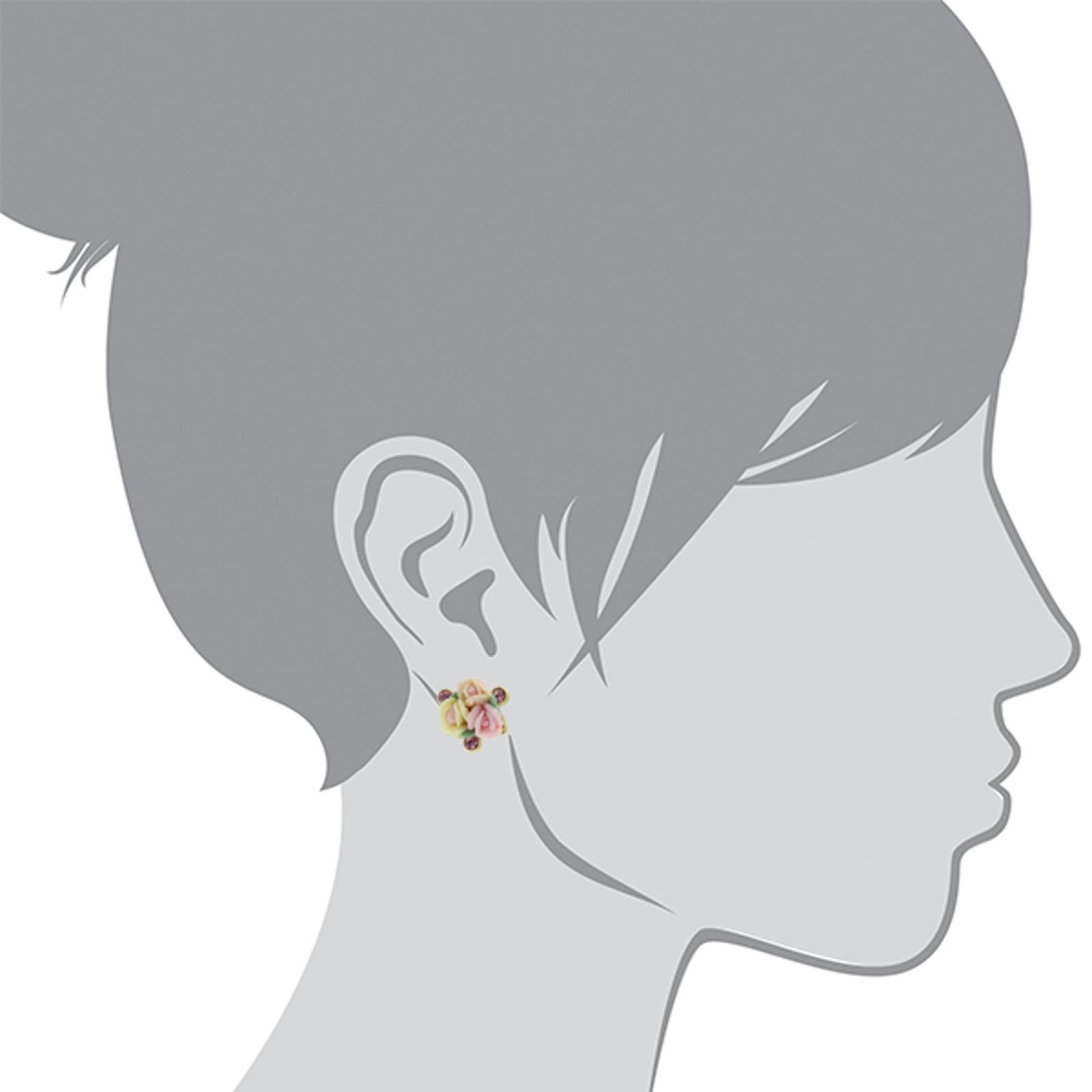 1928 Bridal Pink Crystal And Ivory And Pink Porcelain Rose Button Earrings