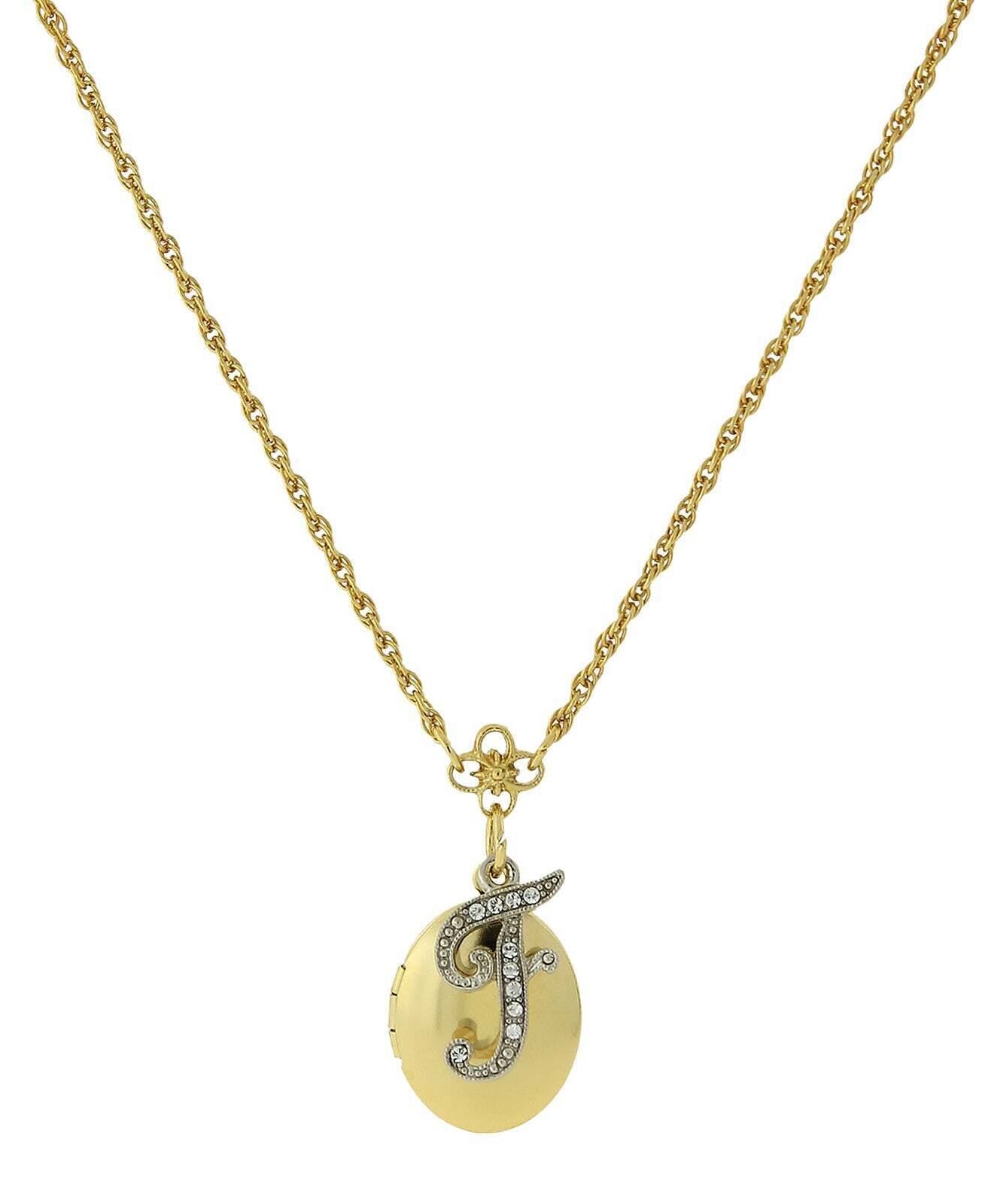 1928 Jewelry Crystal Initial Gold Locket Necklace 16"