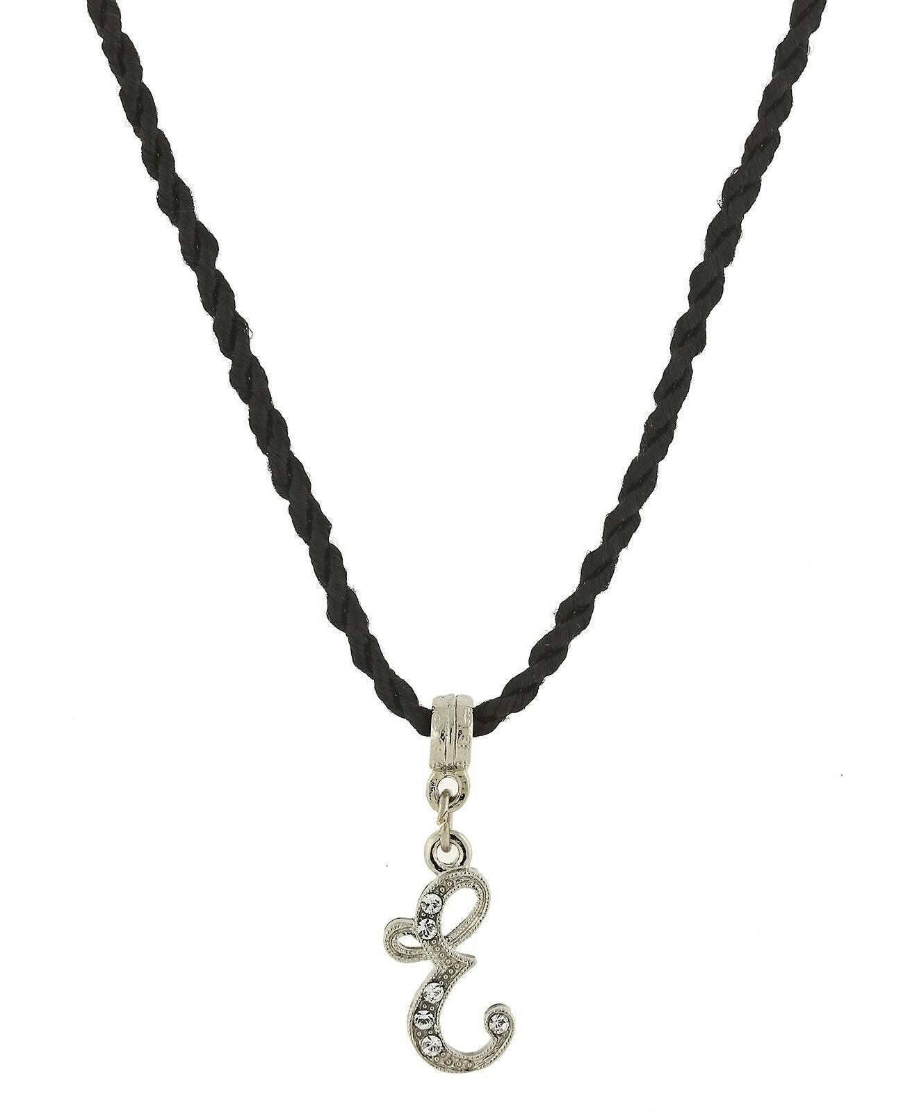 1928 Jewelry Crystal Initial Black Cord Necklace 14" + 3" Extender