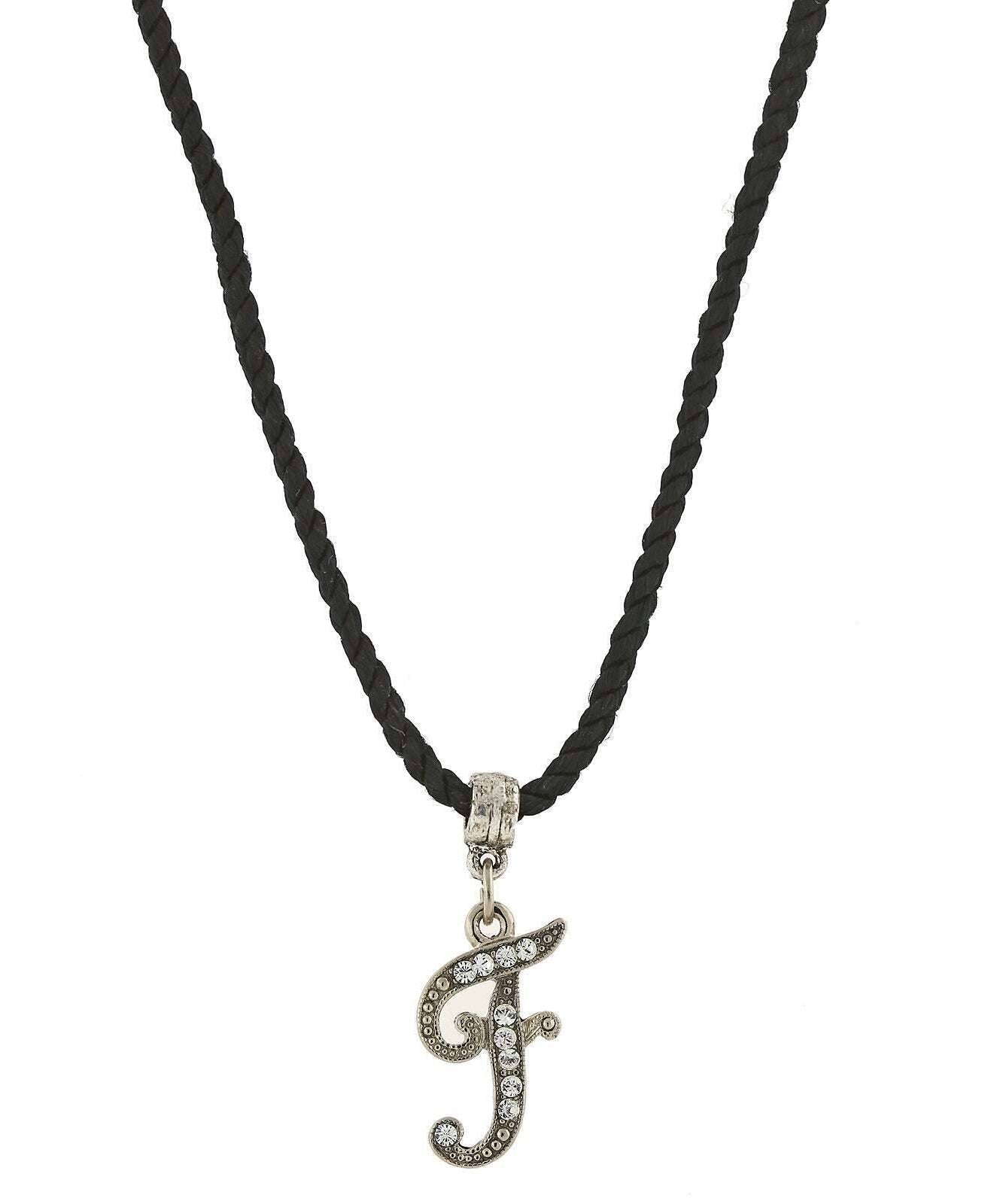 1928 Jewelry Crystal Initial Black Cord Necklace 14" + 3" Extender