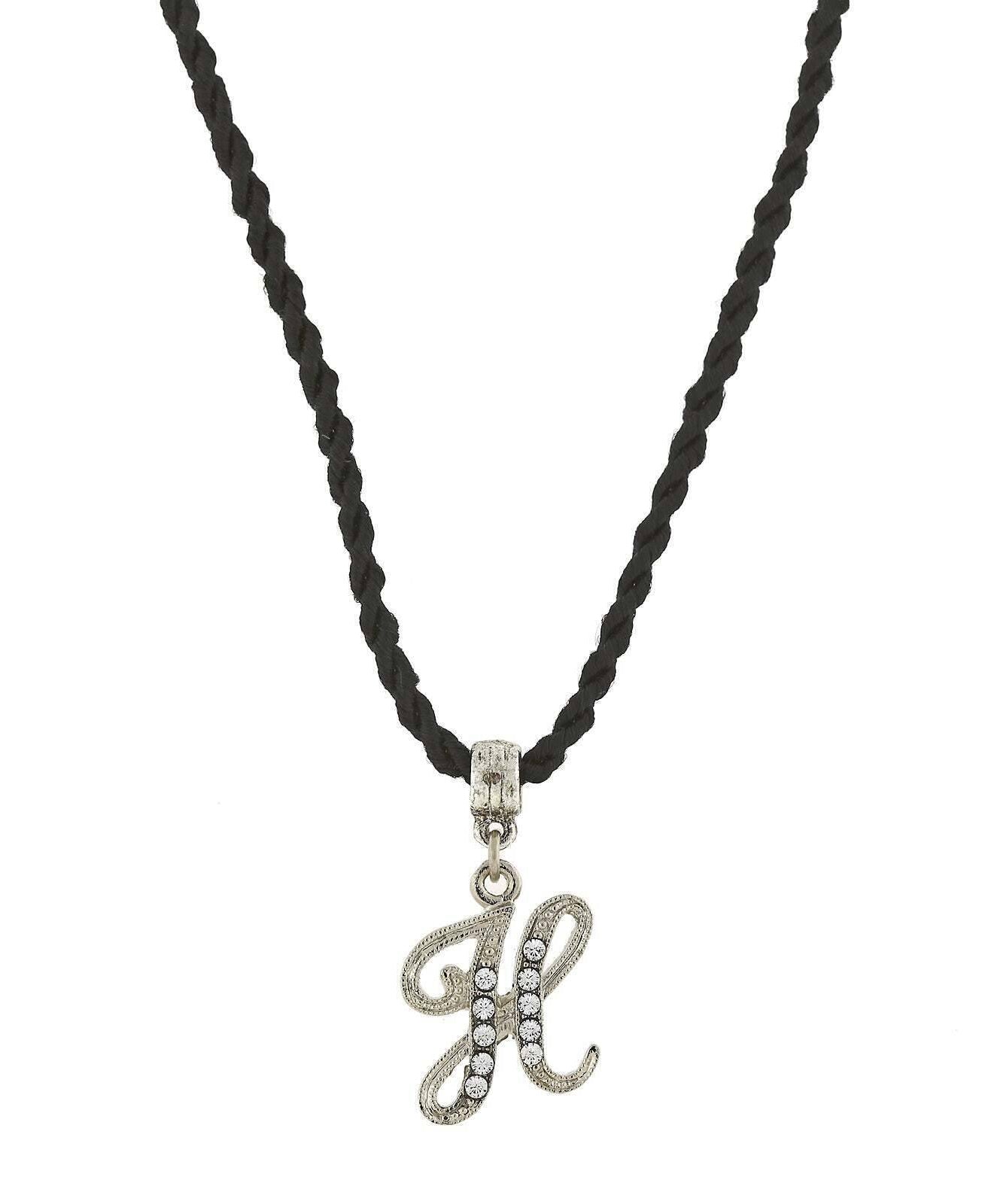 1928 Jewelry Crystal Initial Black Cord Necklace 14" + 3" Extender