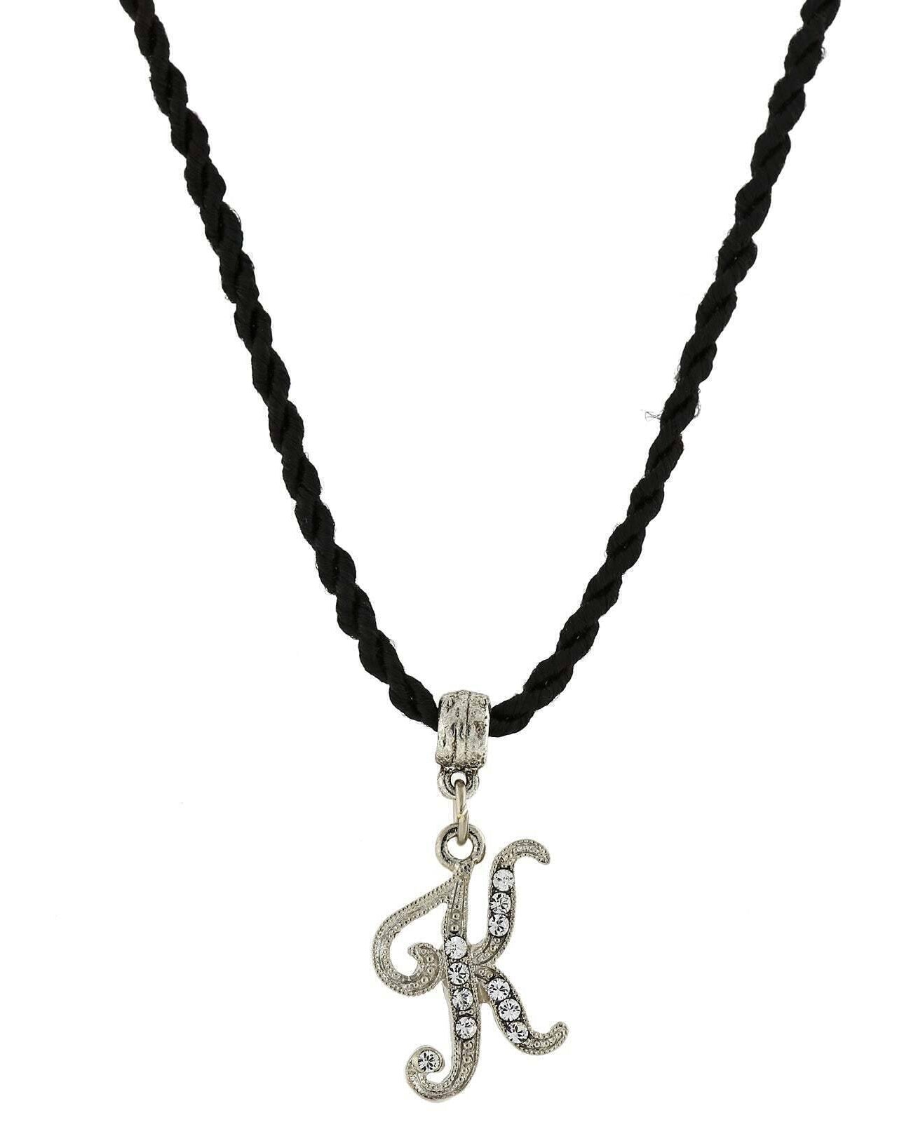 1928 Jewelry Crystal Initial Black Cord Necklace 14" + 3" Extender