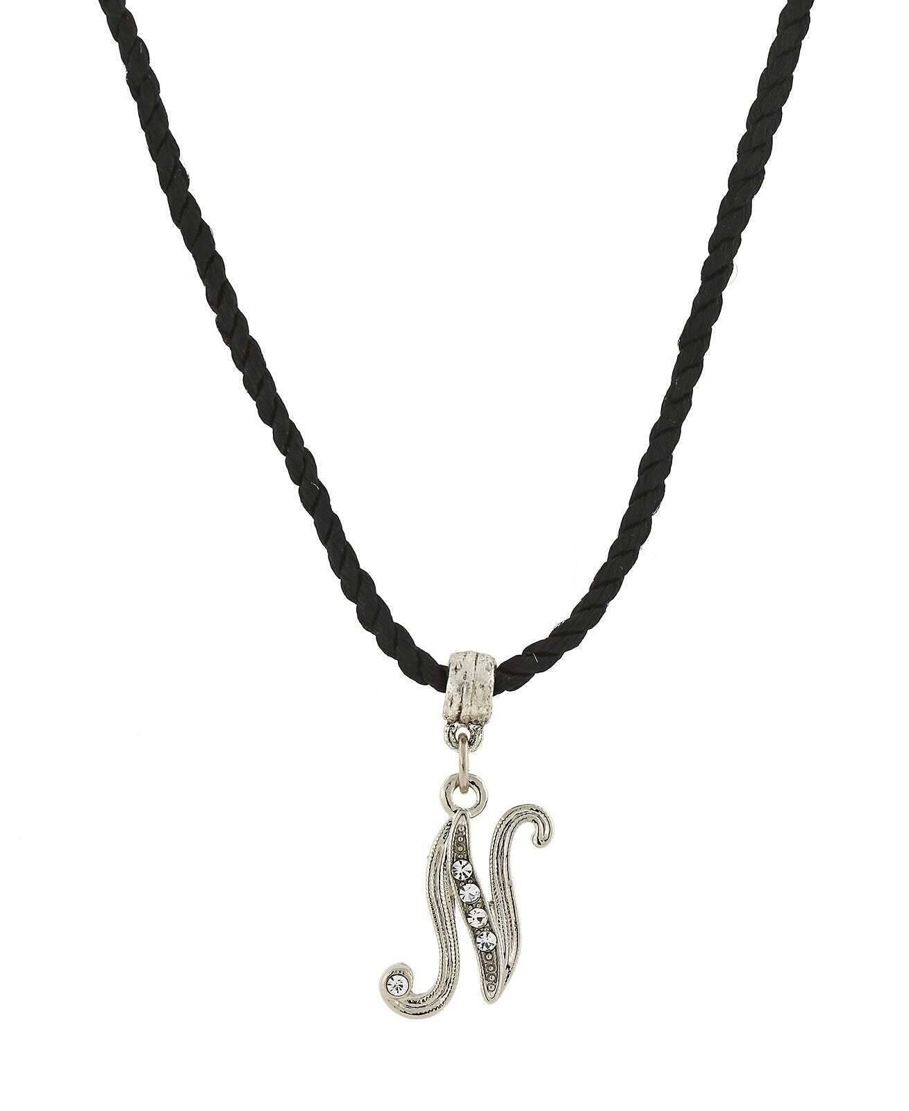 1928 Jewelry Crystal Initial Black Cord Necklace 14" + 3" Extender