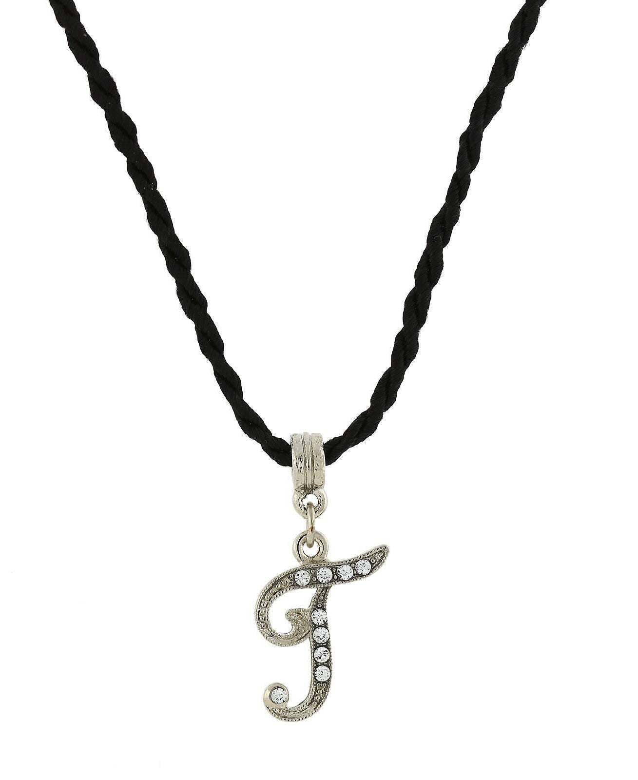 1928 Jewelry Crystal Initial Black Cord Necklace 14" + 3" Extender