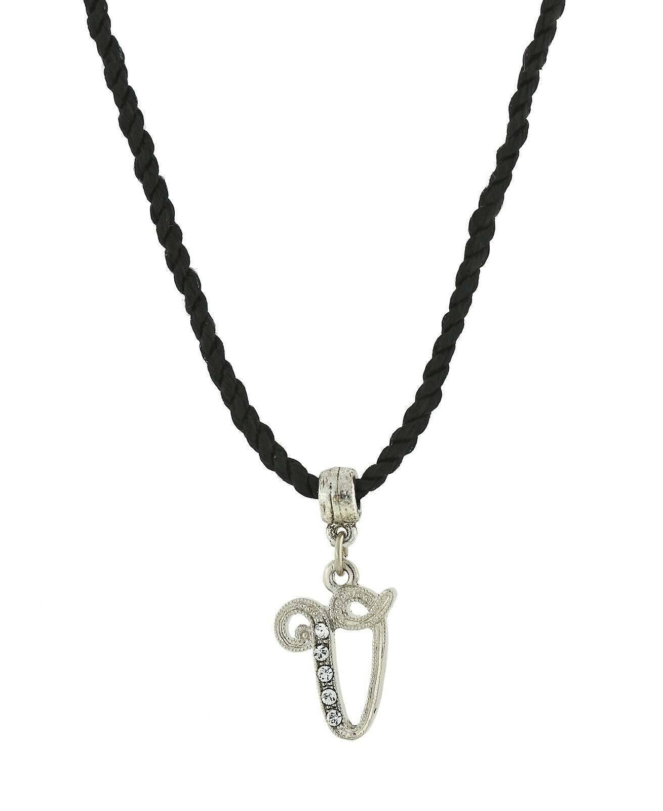 1928 Jewelry Crystal Initial Black Cord Necklace 14" + 3" Extender