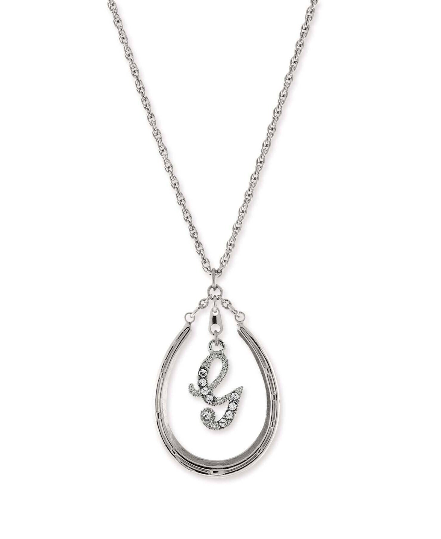 1928 Jewelry Pewter Horseshoe Crystal Initial Necklace 16" + 3" Extender