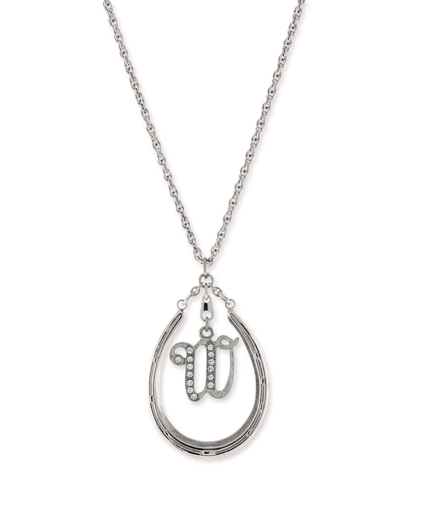 1928 Jewelry Pewter Horseshoe Crystal Initial Necklace 16" + 3" Extender