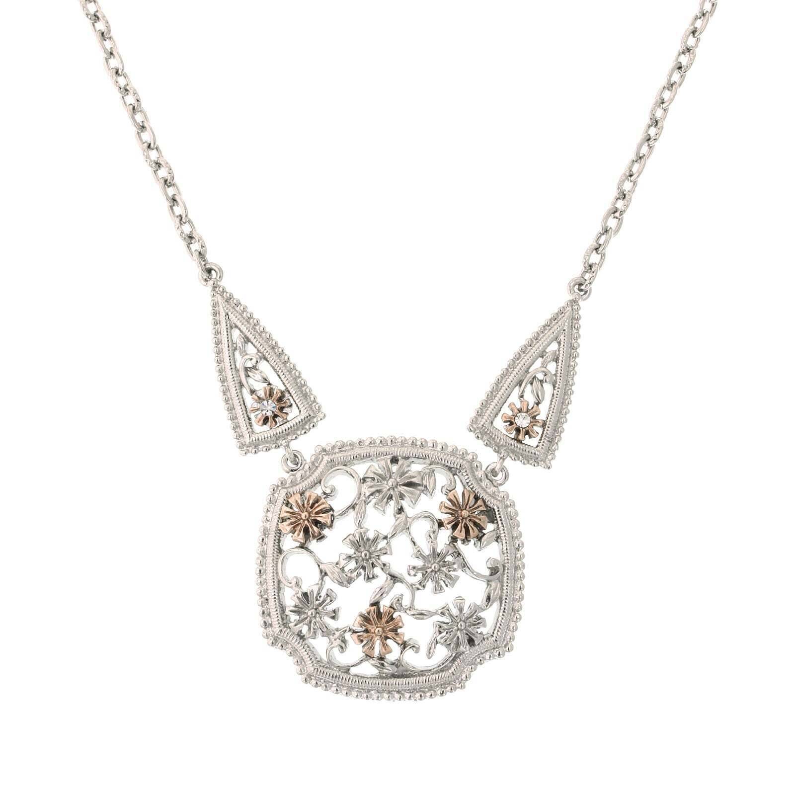 1928 Jewelry Filigree Square Necklace 16" + 3" Extender