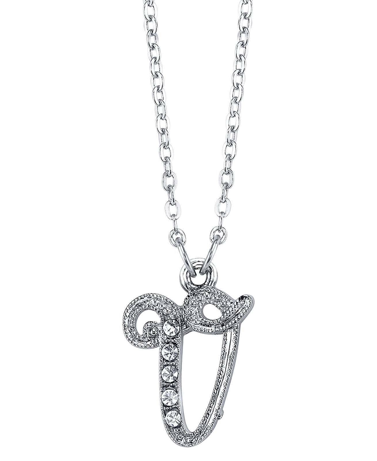 1928 Jewelry European Crystal Initial Necklace 16" + 3" Extender