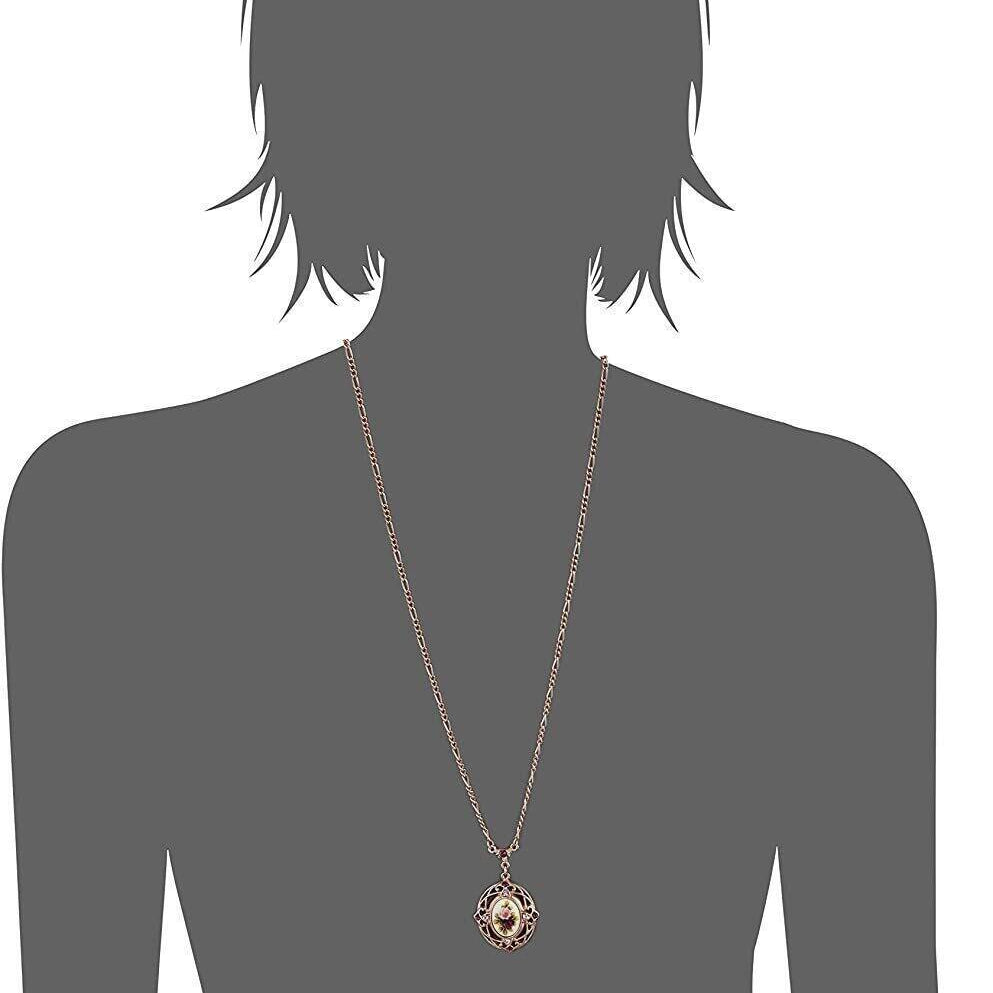 1928 Jewelry Manor House Rose Purple Crystal Flower Pendant Necklace 28"