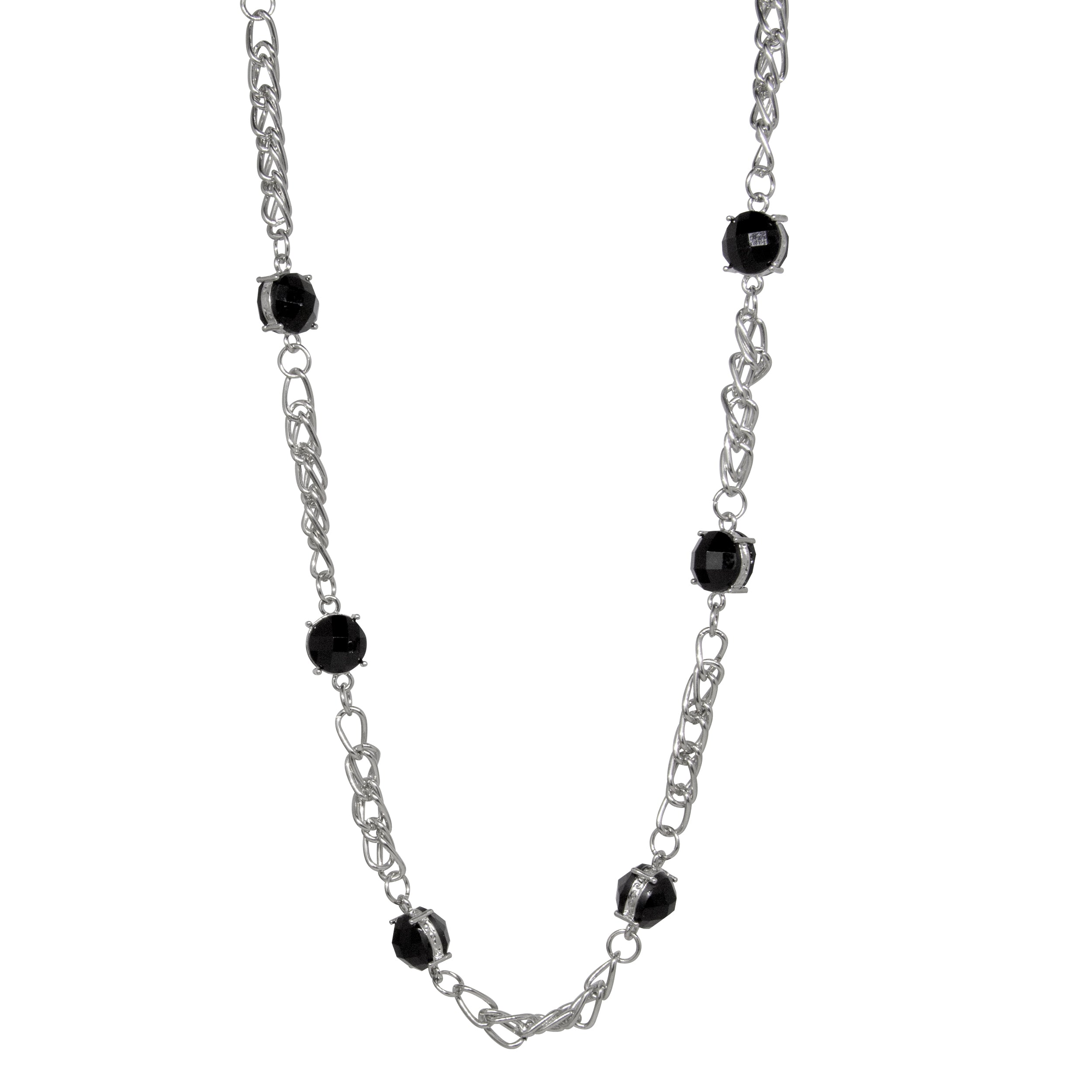 1928 Jewelry Jet Black Stone Double Curb Steel Chain Necklace 36"