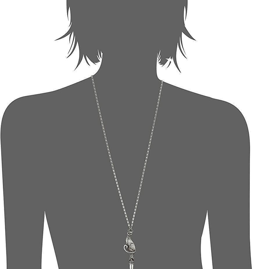 1928 Jewelry Antiqued Pewter Cat Whistle Pendant Necklace 30"