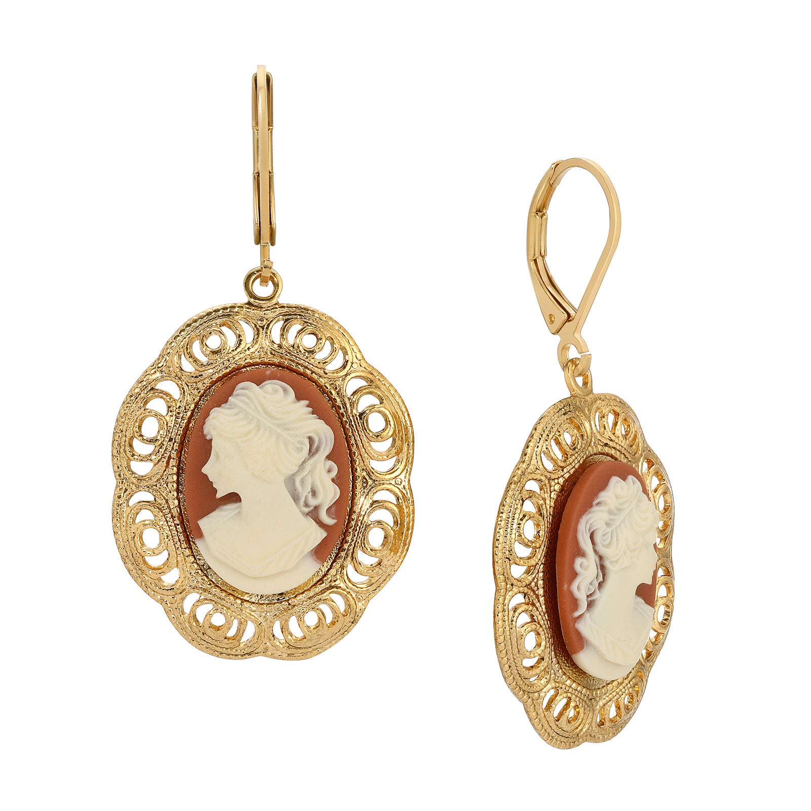 1928 Jewelry Victorian Lady Silhouette Cameo Drop Earrings