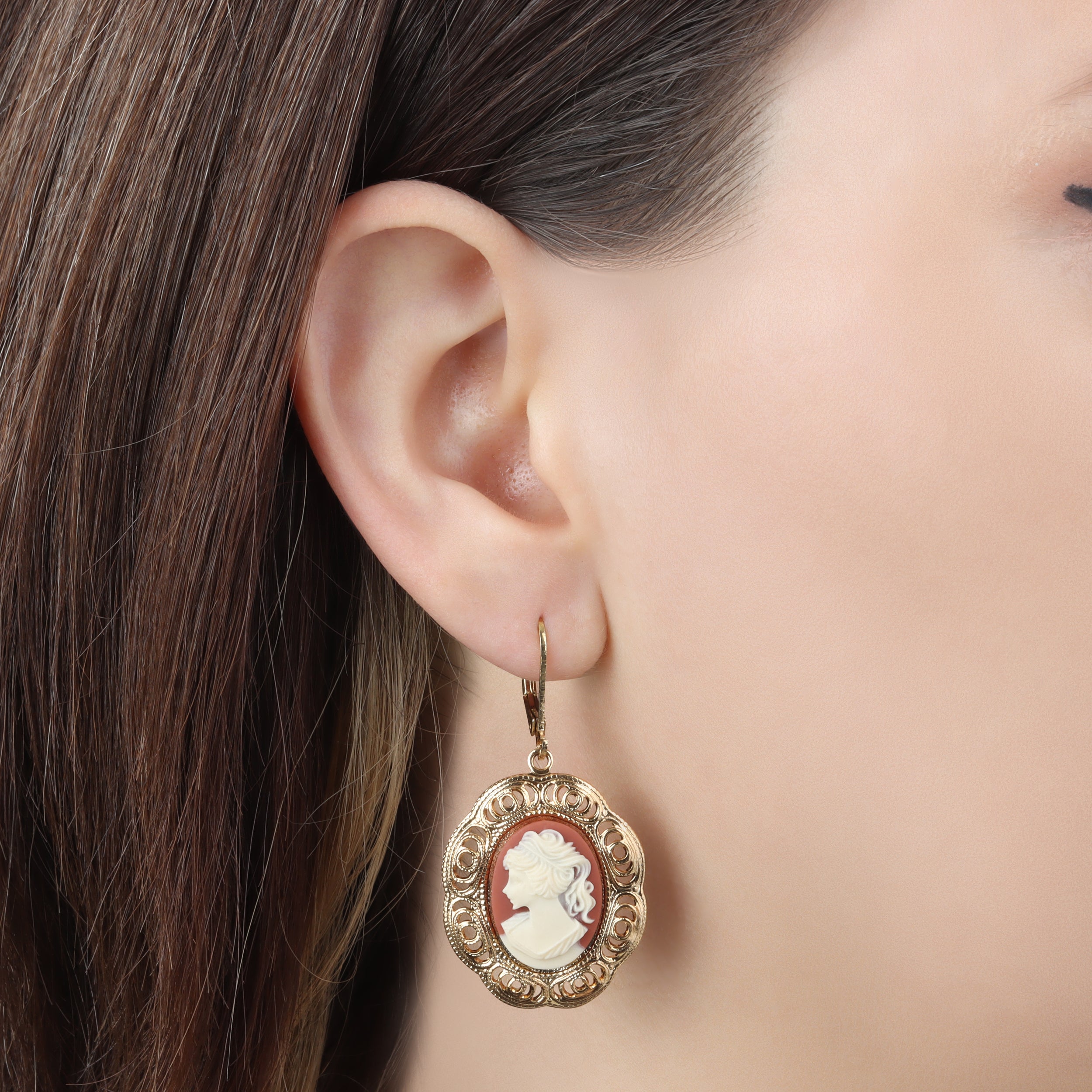 1928 Jewelry Victorian Lady Silhouette Cameo Drop Earrings