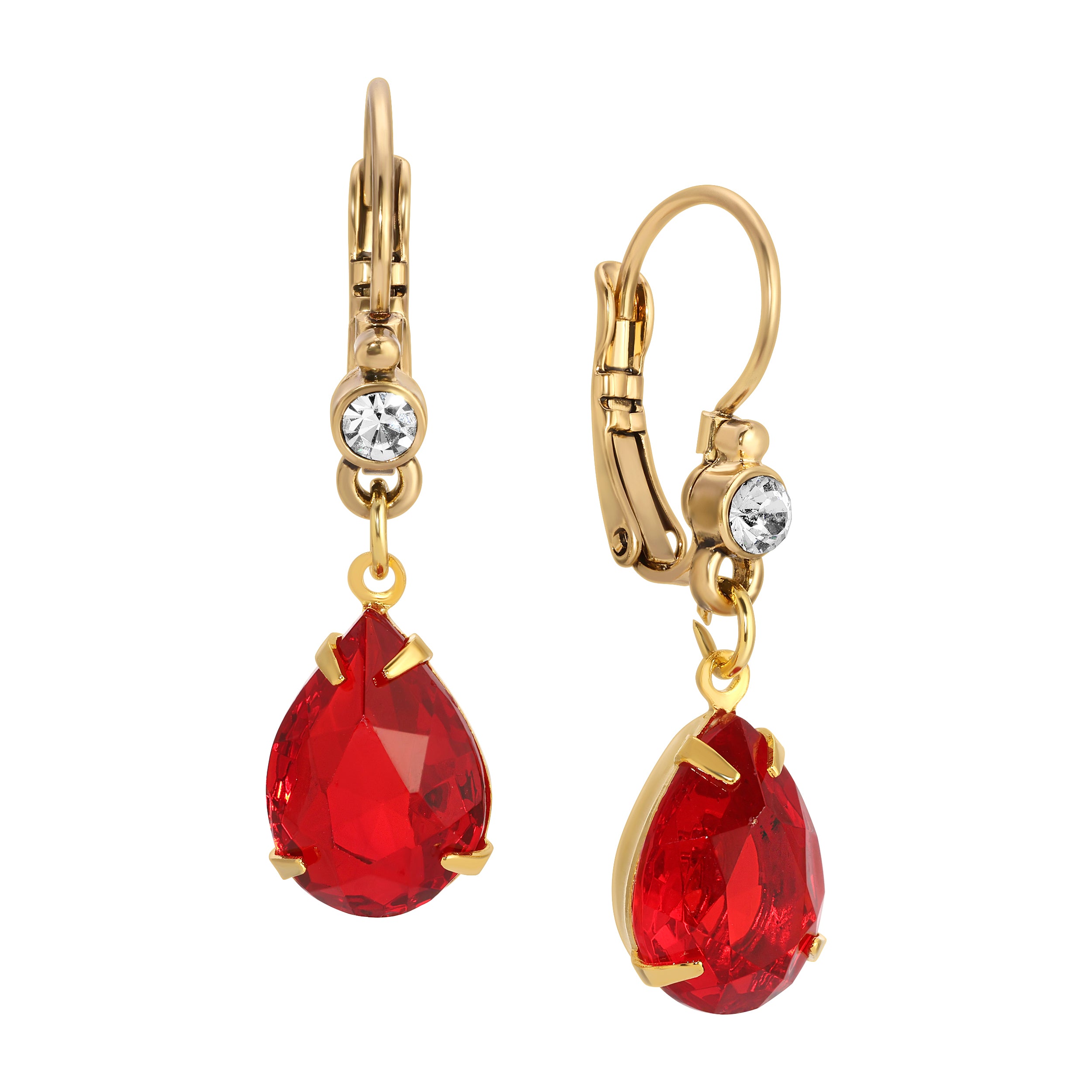 1928 Jewelry Siam Red Pear Shape Crystal Drop Earrings