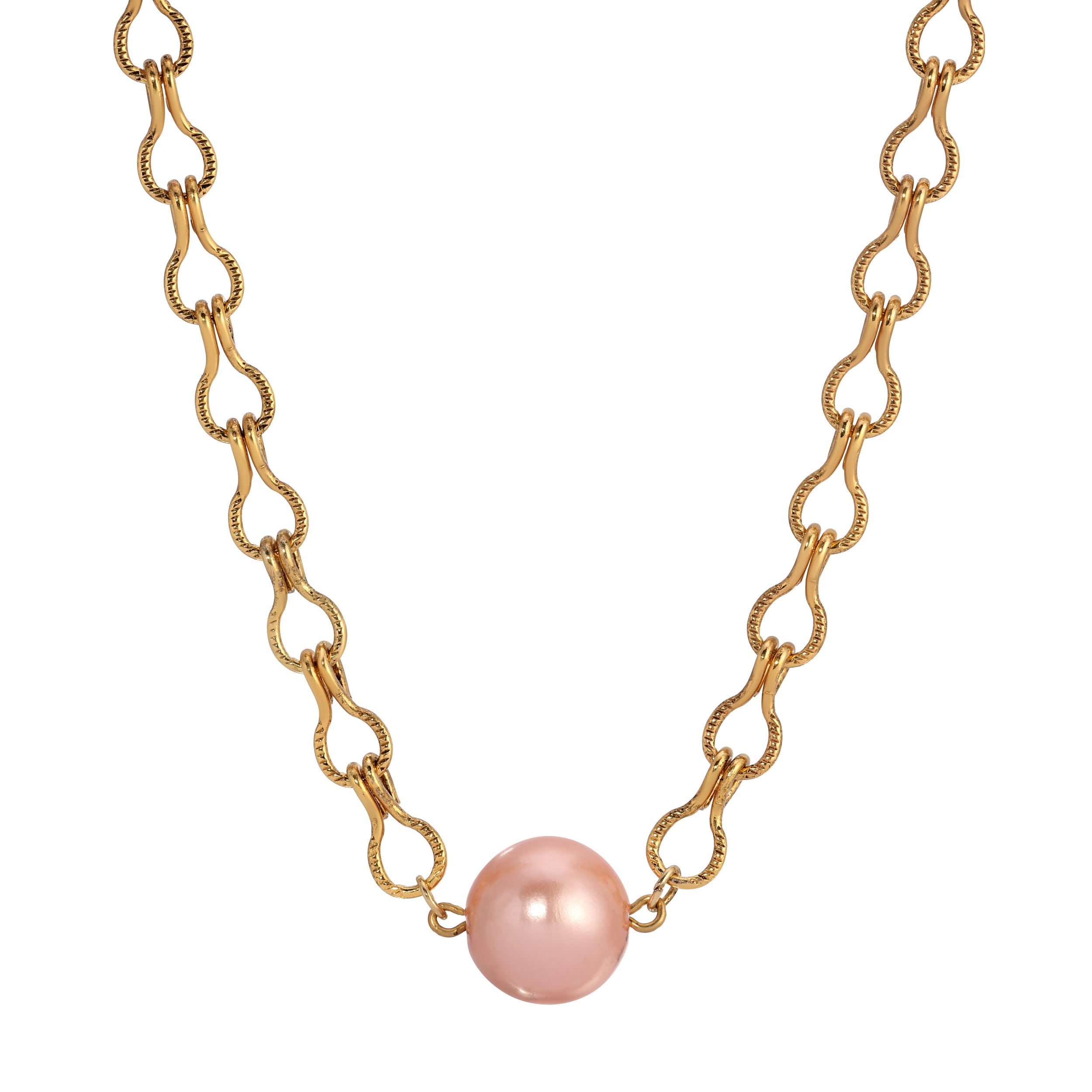 1928 Jewelry Round Raspberry Faux Pearl Ladder Chain Necklace 16"