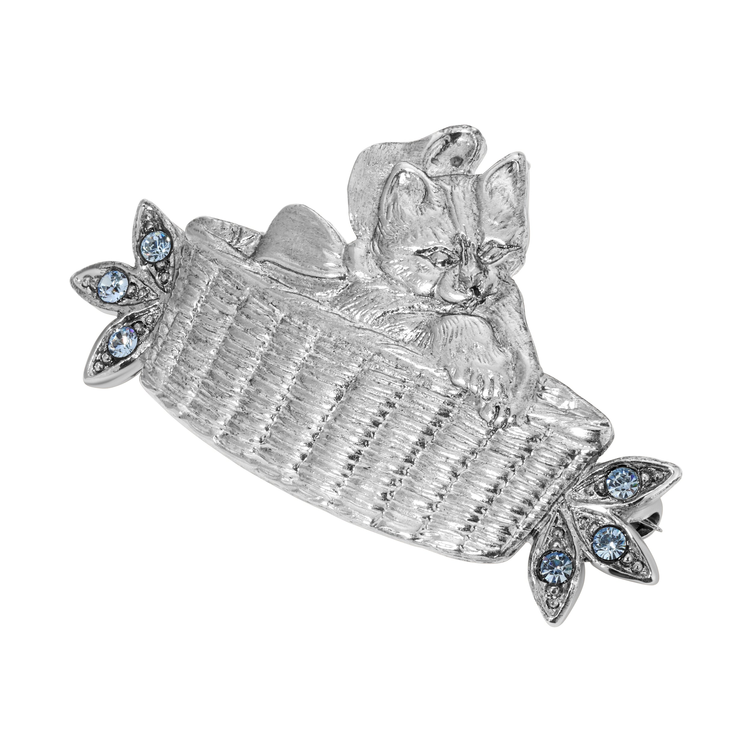 1928 Jewelry Bowtie Kitten In A Basket Crystal Pin