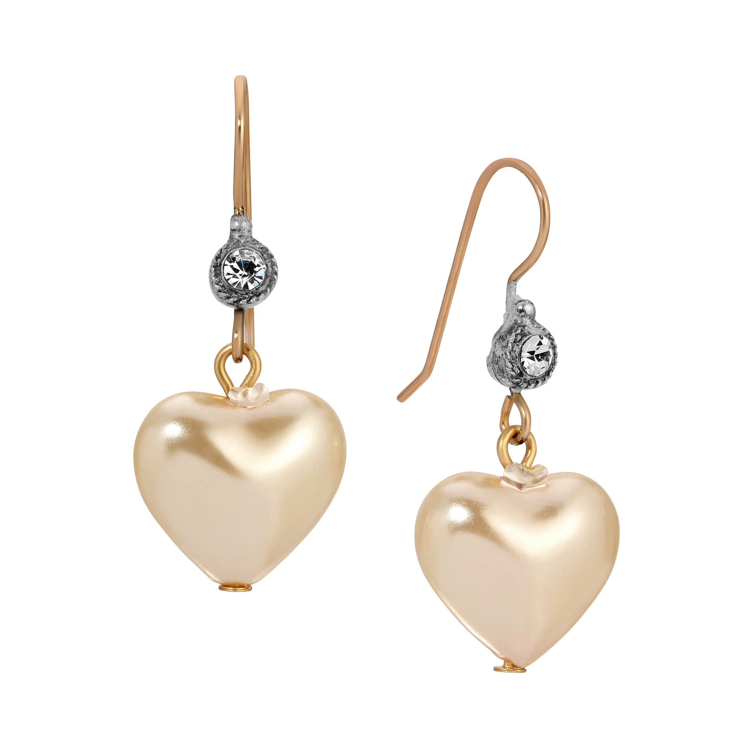 1928 Jewelry Puffed Faux Pearl Heart Drop Earrings