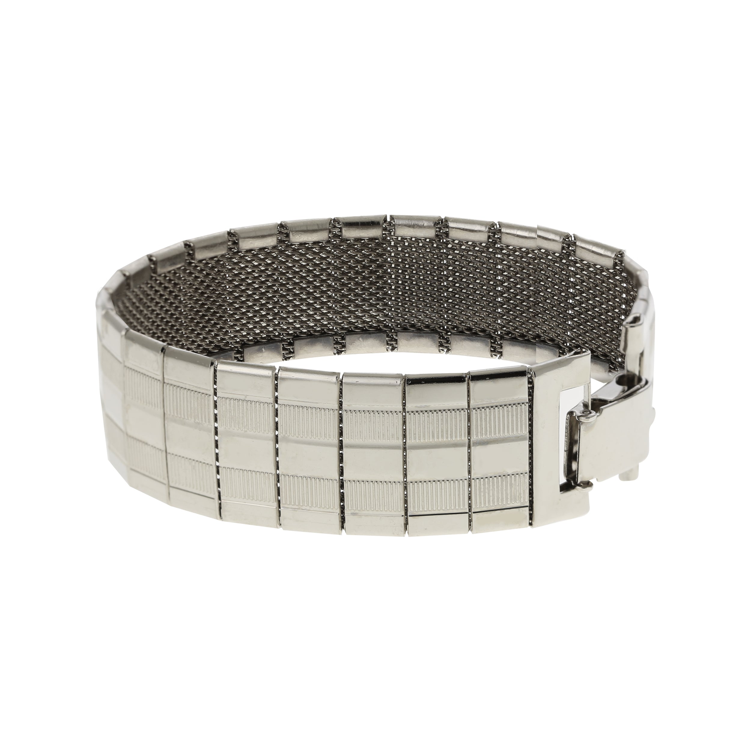 1928 Jewelry Wide Silver Textured Lines Mesh Bracelet