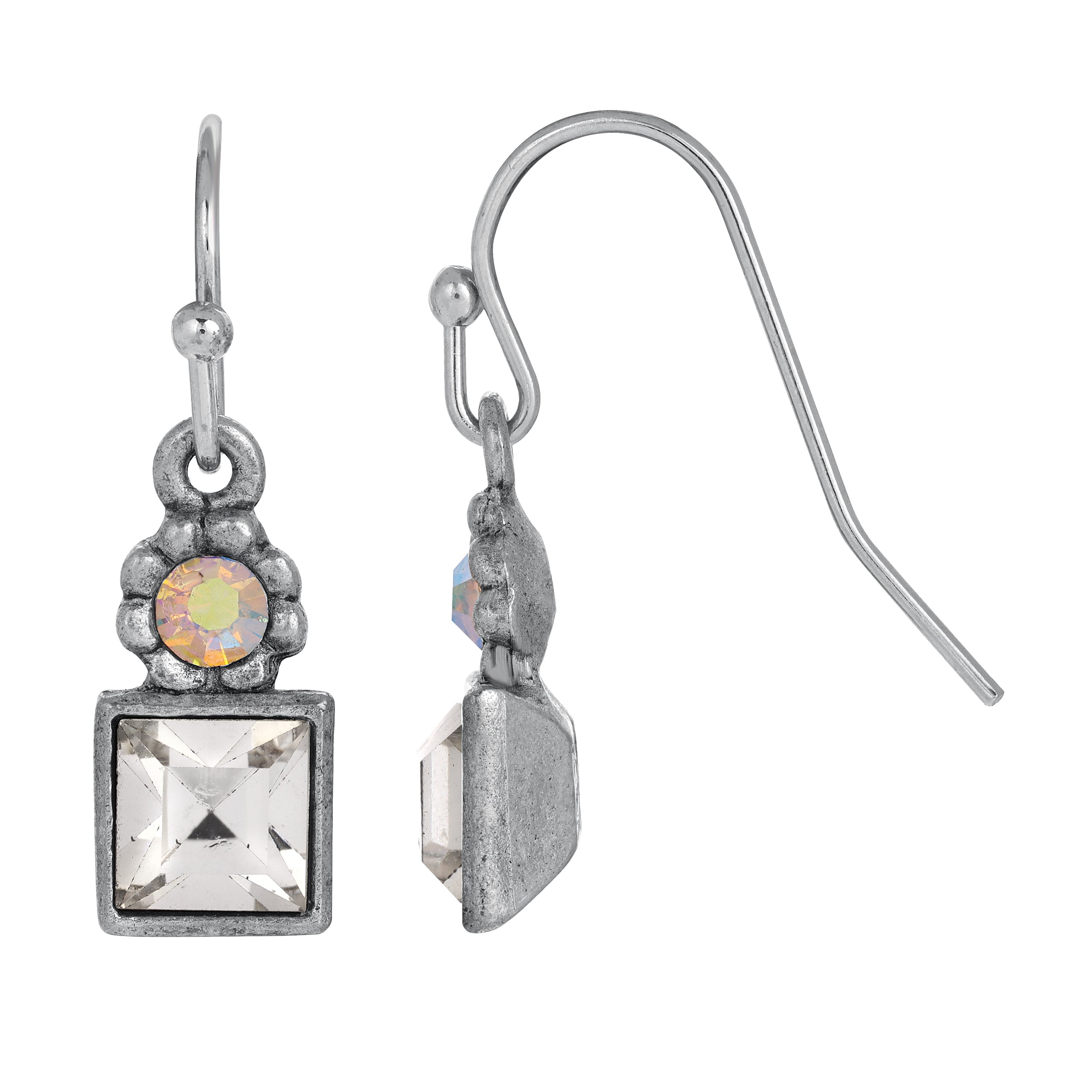 1928 Jewelry Round And Square Sparkling Crystal Drop Earrings