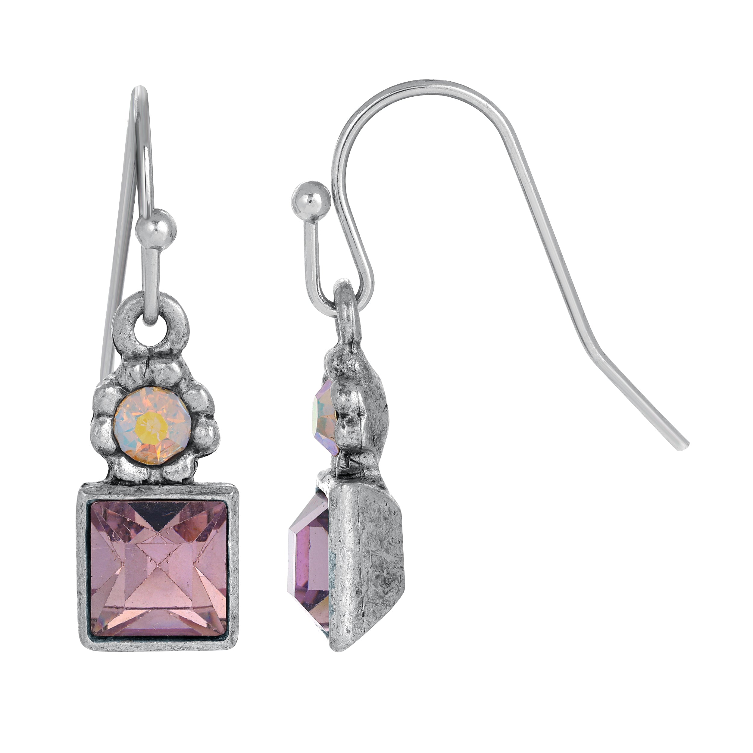 1928 Jewelry Round And Square Sparkling Crystal Drop Earrings