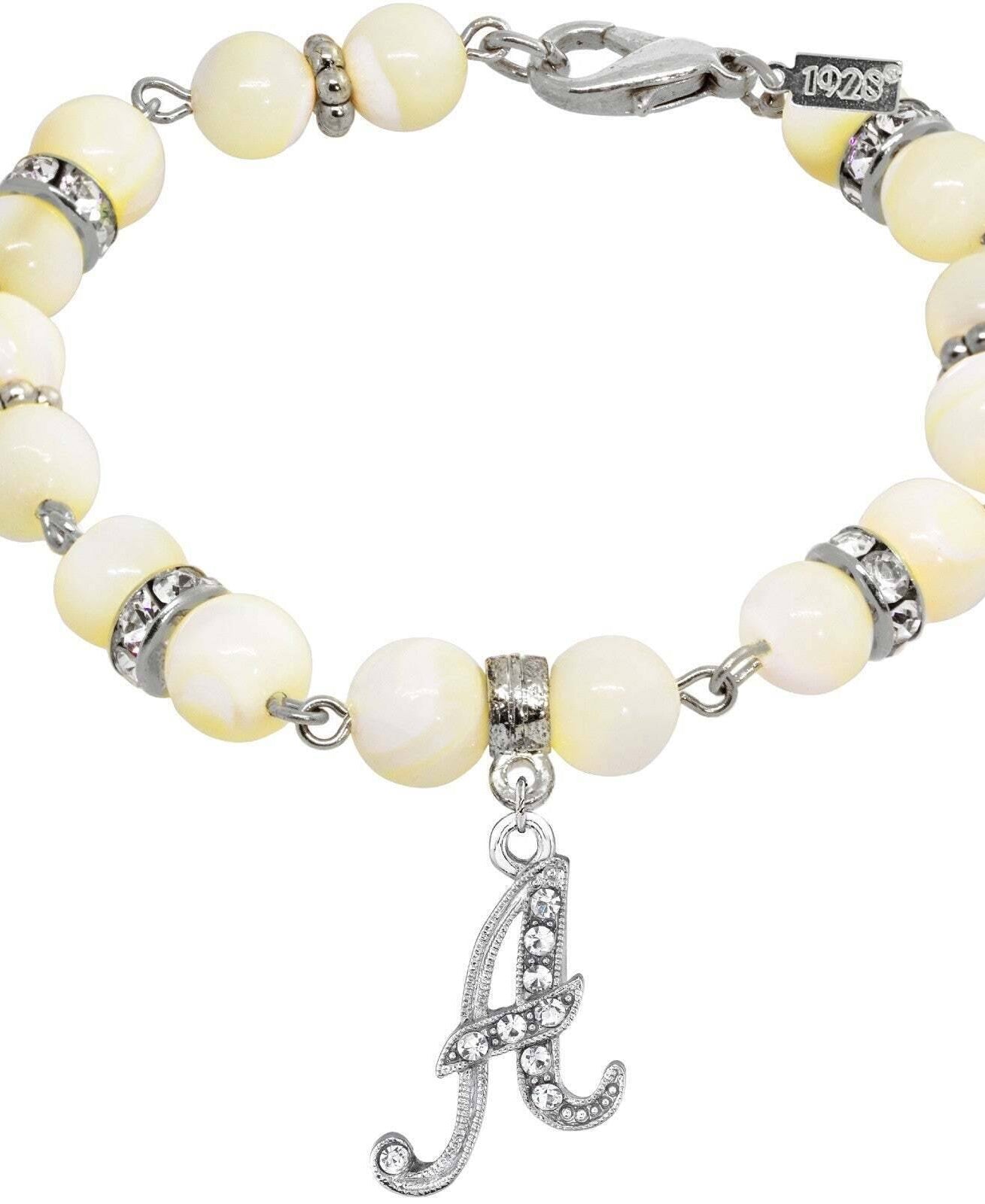 1928 Jewelry Mother Of Pearl Crystal Initial Charm Bracelet