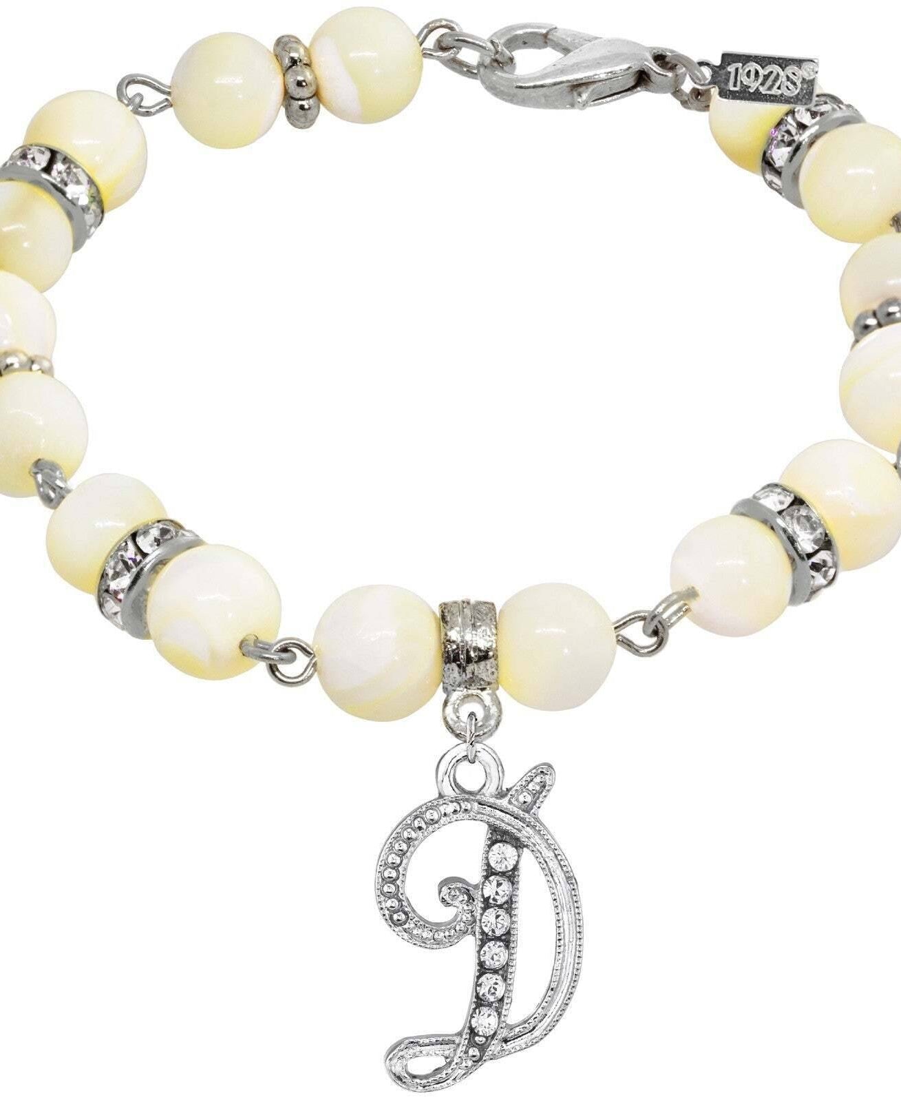 1928 Jewelry Mother Of Pearl Crystal Initial Charm Bracelet