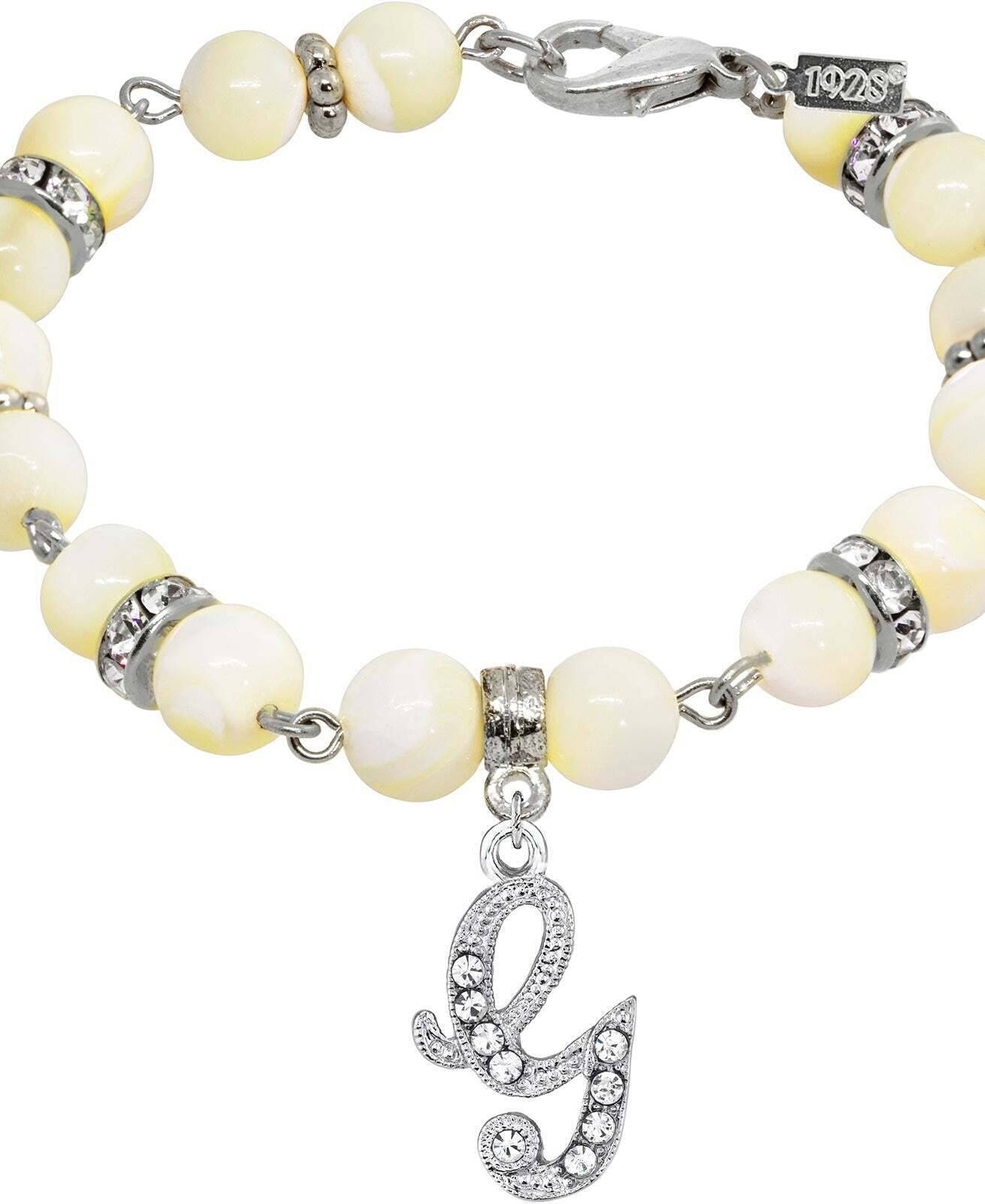 1928 Jewelry Mother Of Pearl Crystal Initial Charm Bracelet