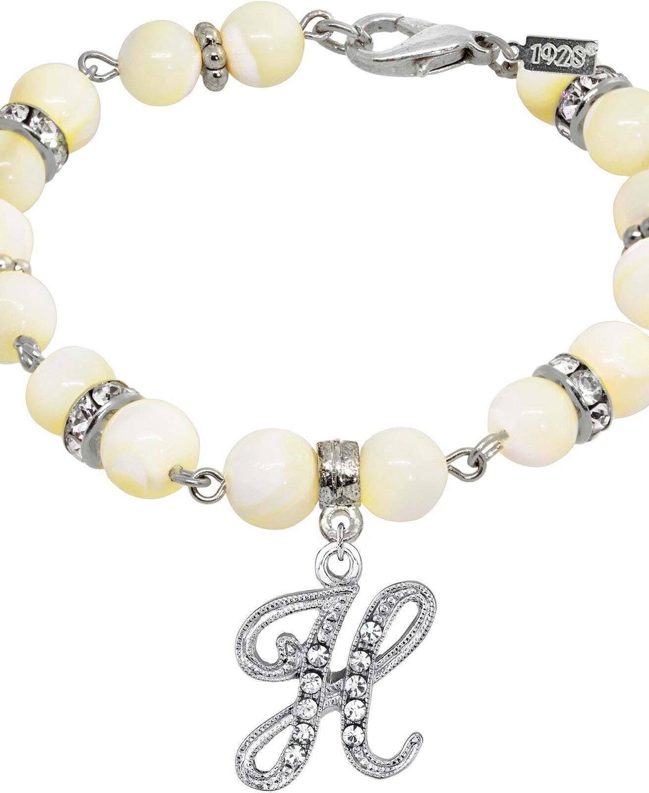 1928 Jewelry Mother Of Pearl Crystal Initial Charm Bracelet