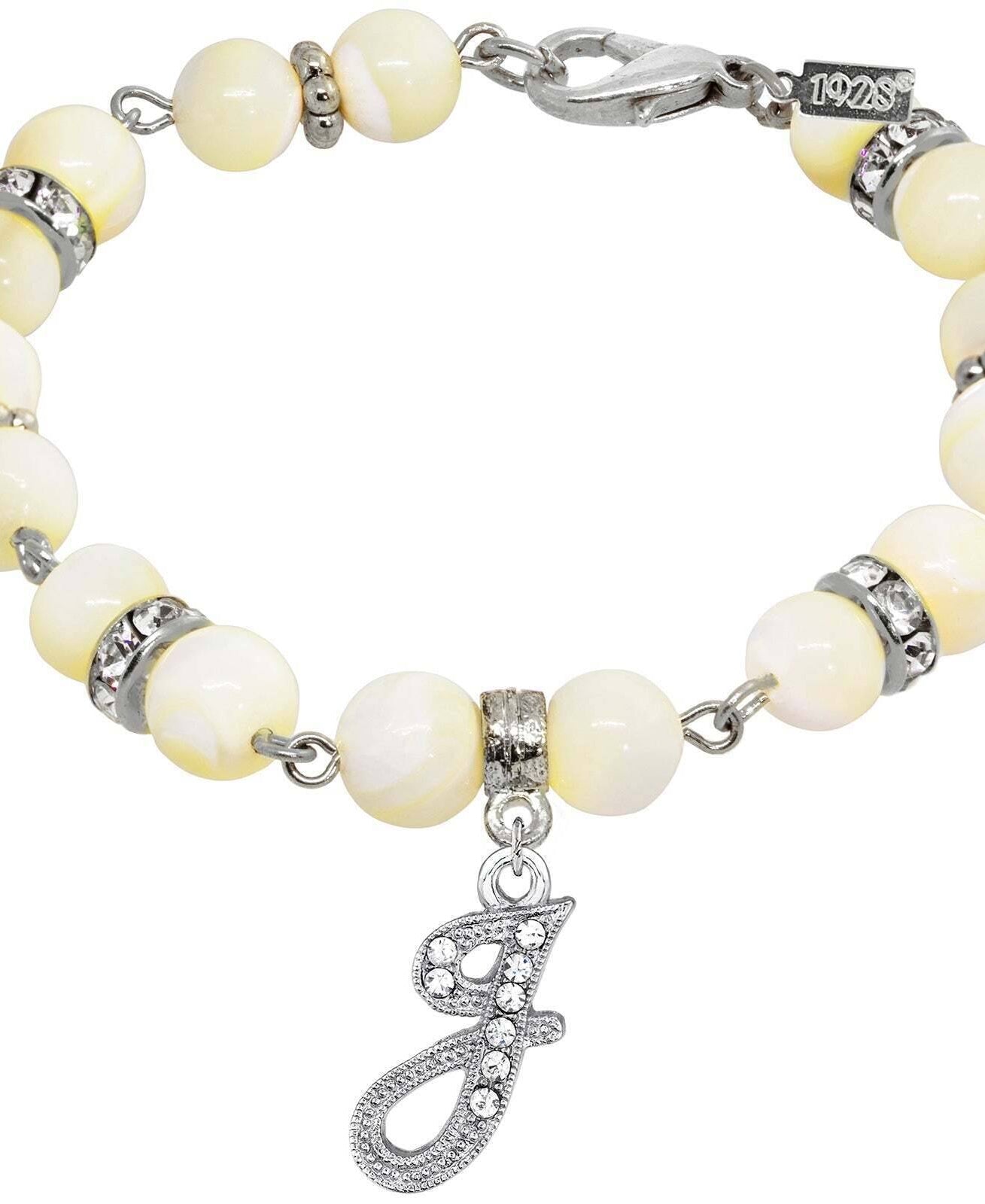 1928 Jewelry Mother Of Pearl Crystal Initial Charm Bracelet