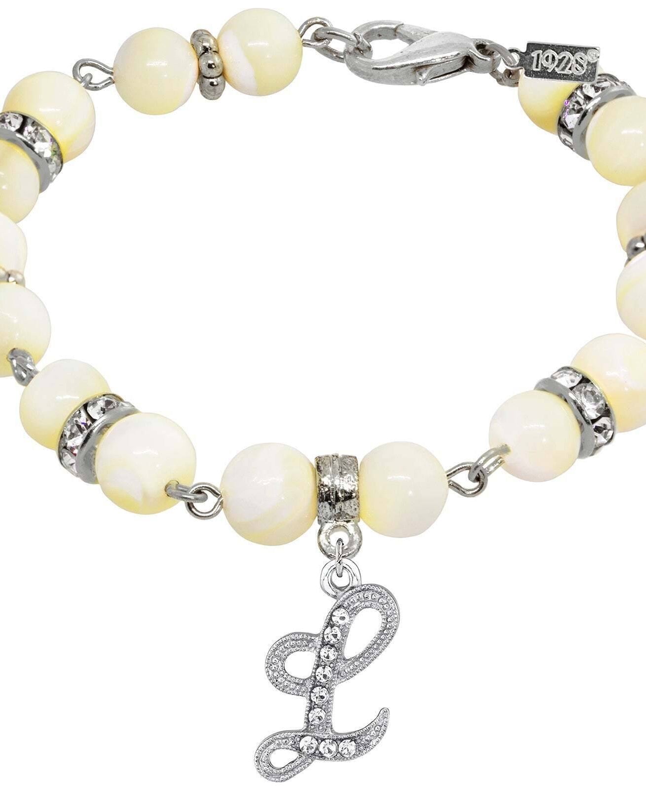 1928 Jewelry Mother Of Pearl Crystal Initial Charm Bracelet
