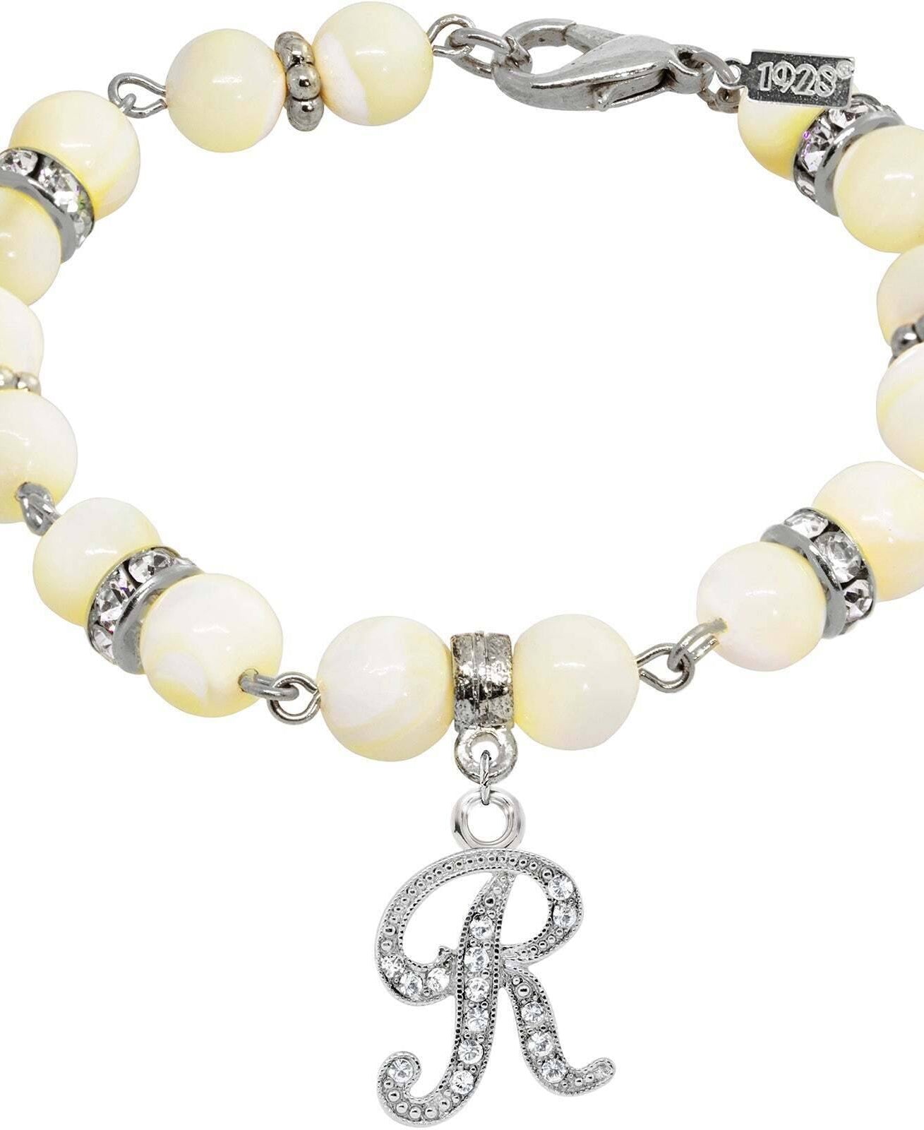 1928 Jewelry Mother Of Pearl Crystal Initial Charm Bracelet