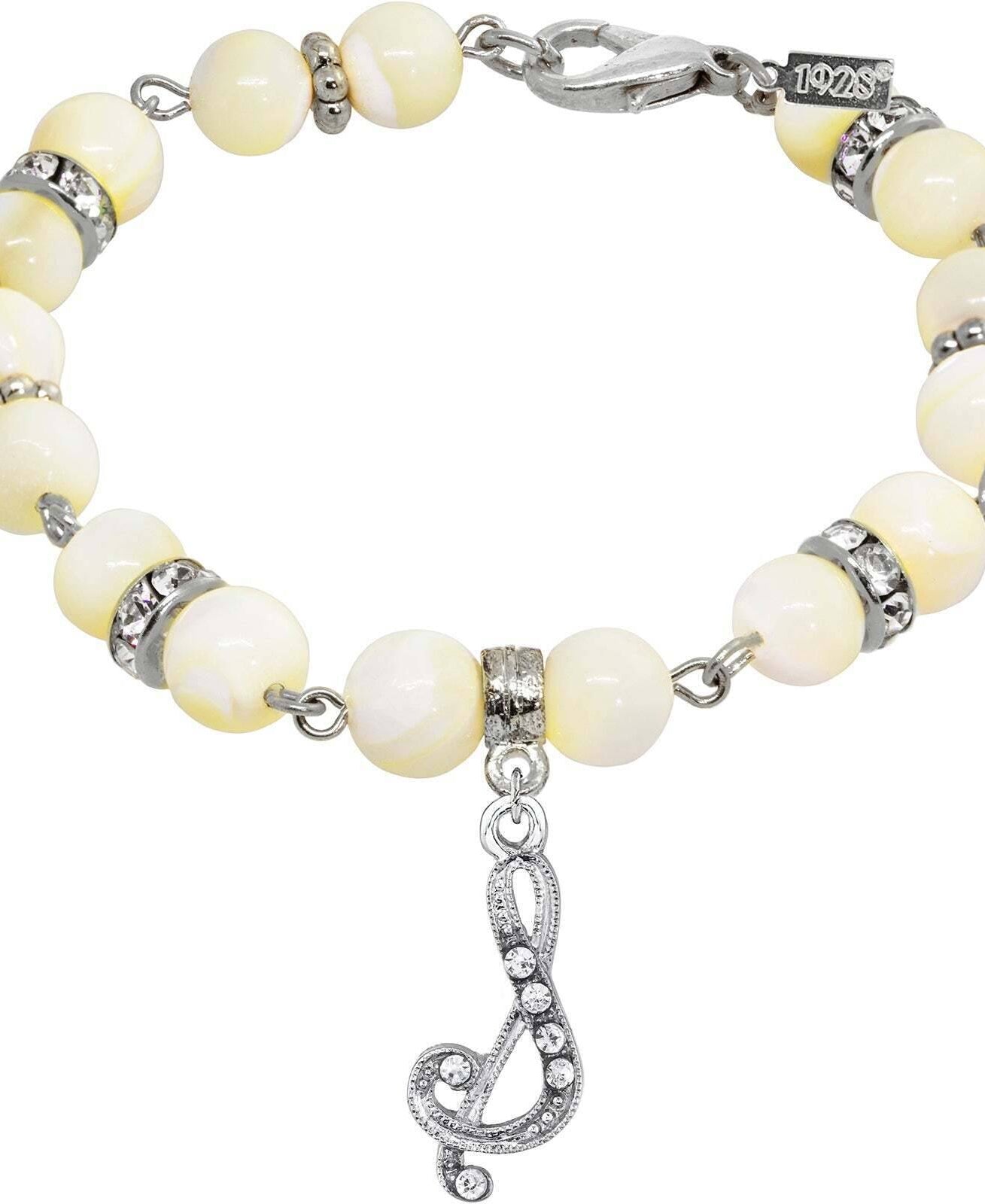 1928 Jewelry Mother Of Pearl Crystal Initial Charm Bracelet
