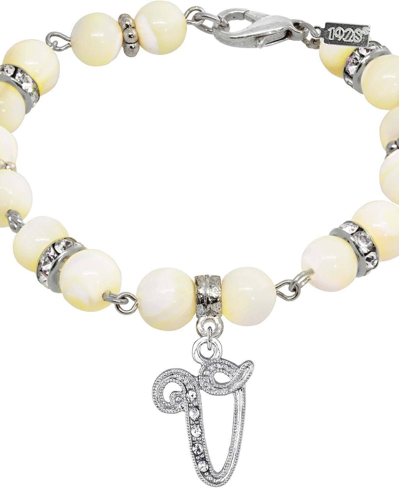 1928 Jewelry Mother Of Pearl Crystal Initial Charm Bracelet