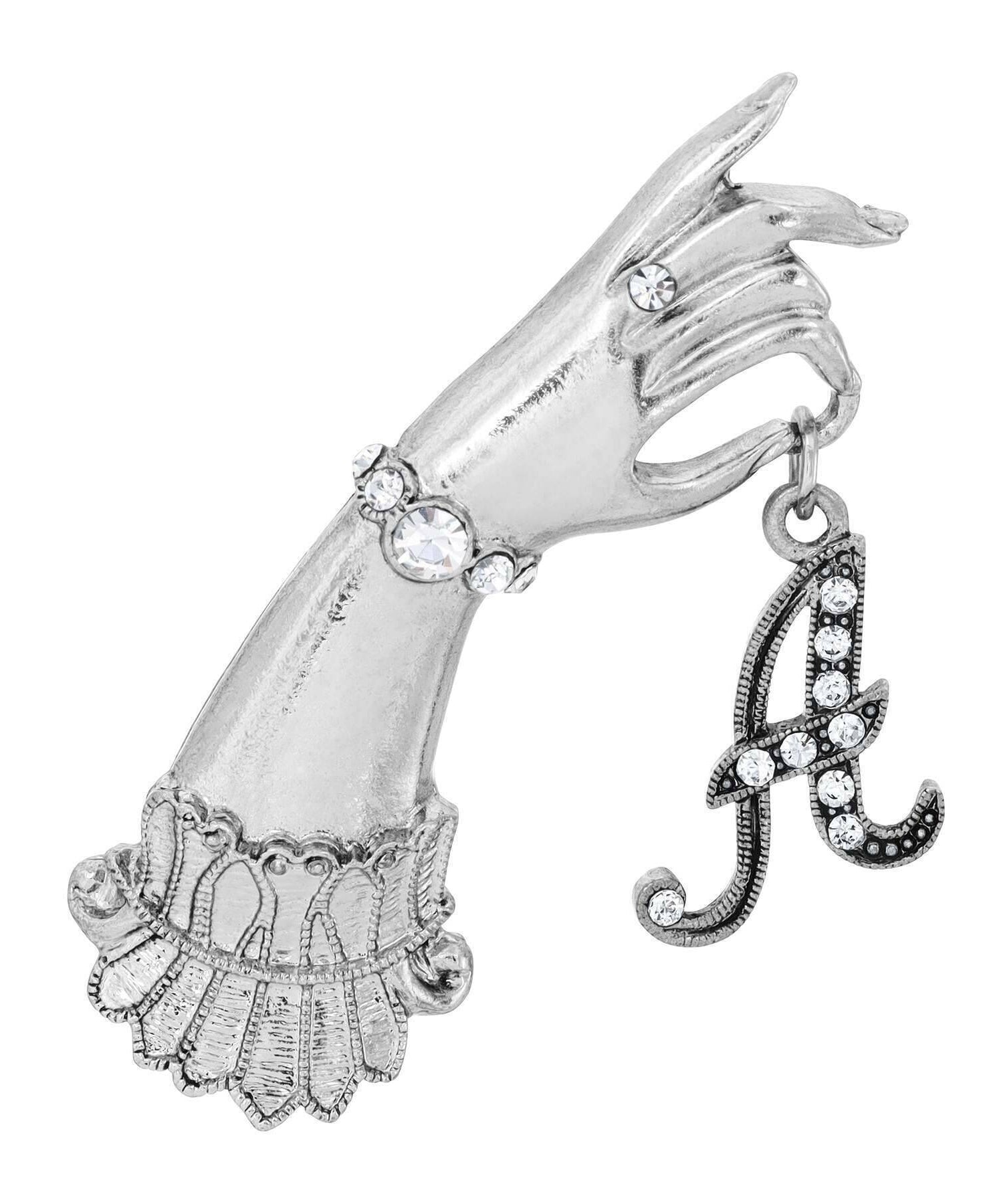 1928 Jewelry Belle Epoch Victorian Hand Model Crystal Initial Pin