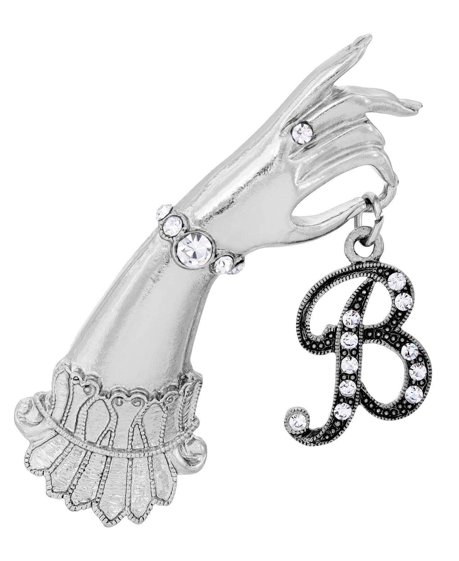 1928 Jewelry Belle Epoch Victorian Hand Model Crystal Initial Pin