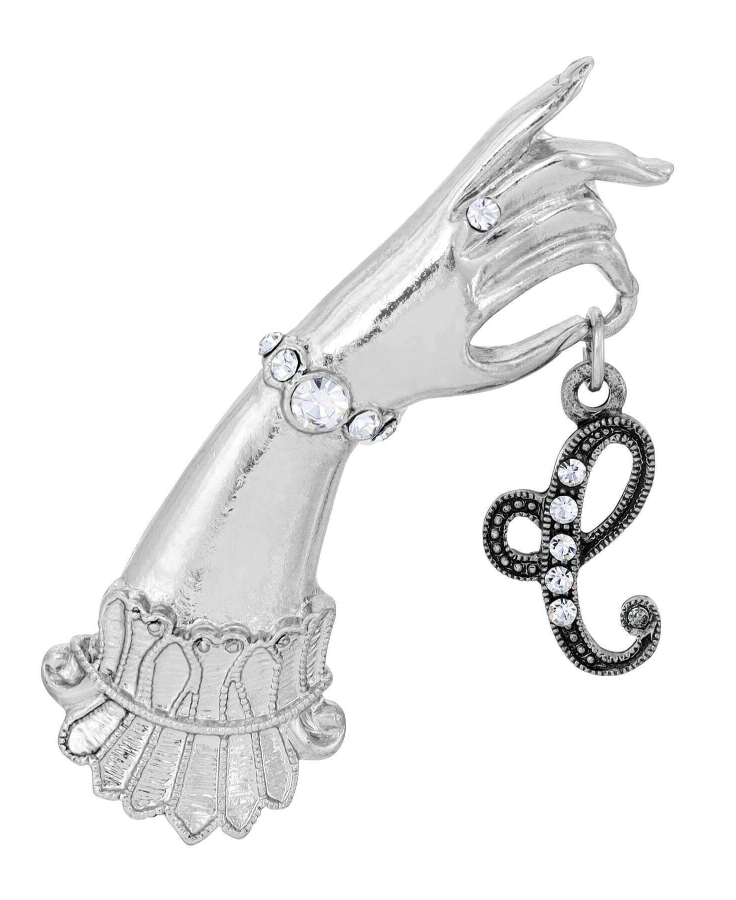 1928 Jewelry Belle Epoch Victorian Hand Model Crystal Initial Pin