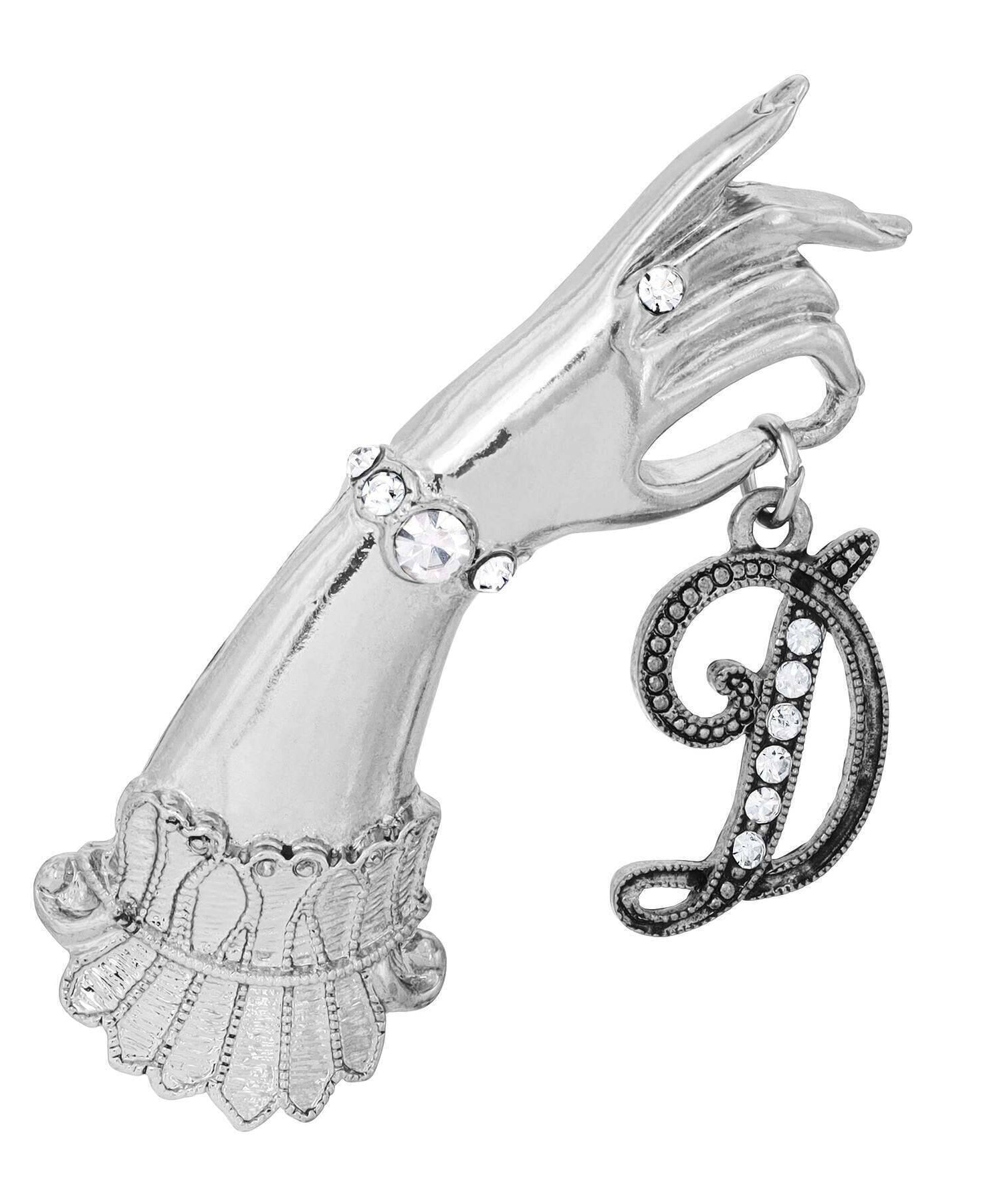1928 Jewelry Belle Epoch Victorian Hand Model Crystal Initial Pin