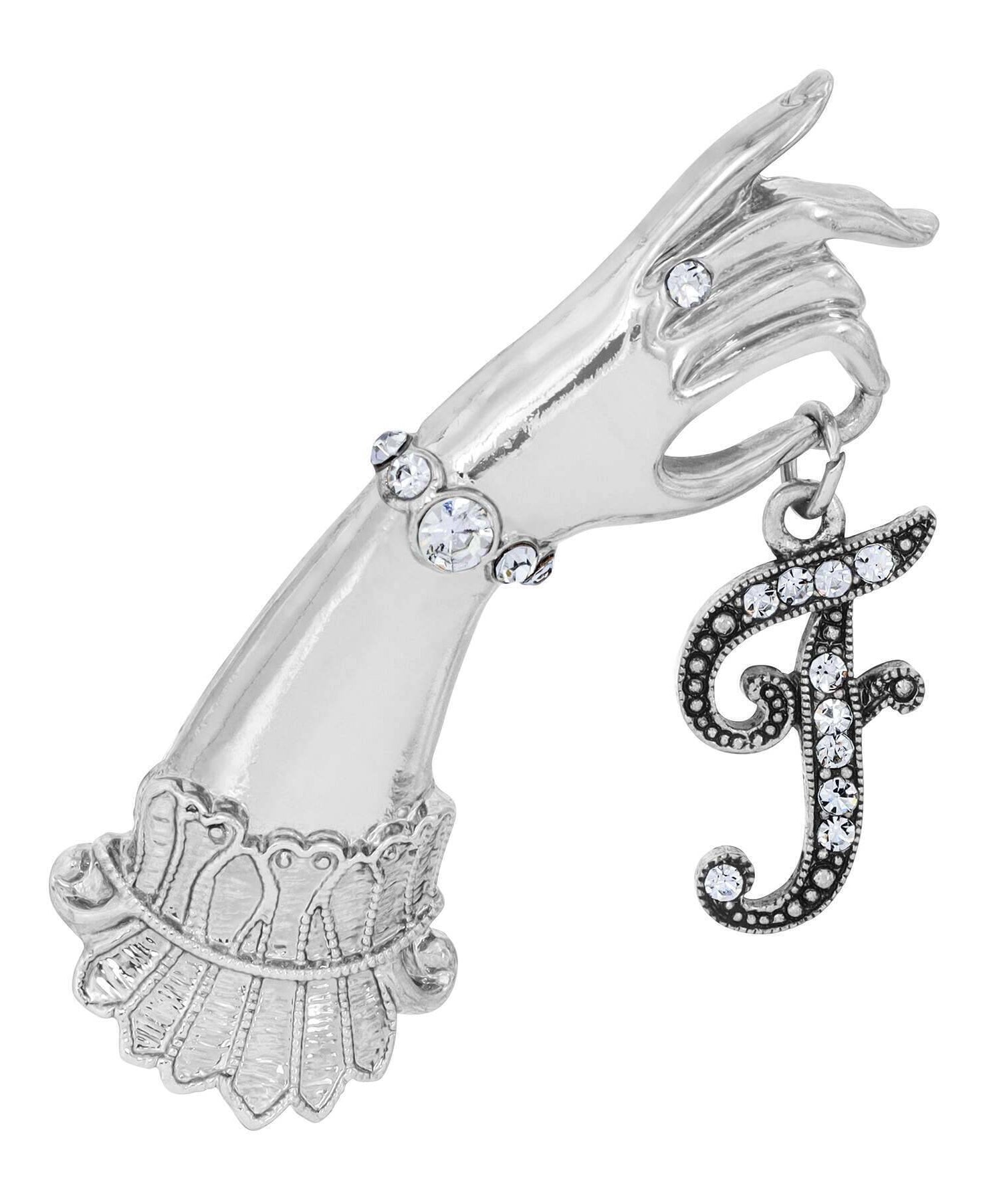 1928 Jewelry Belle Epoch Victorian Hand Model Crystal Initial Pin