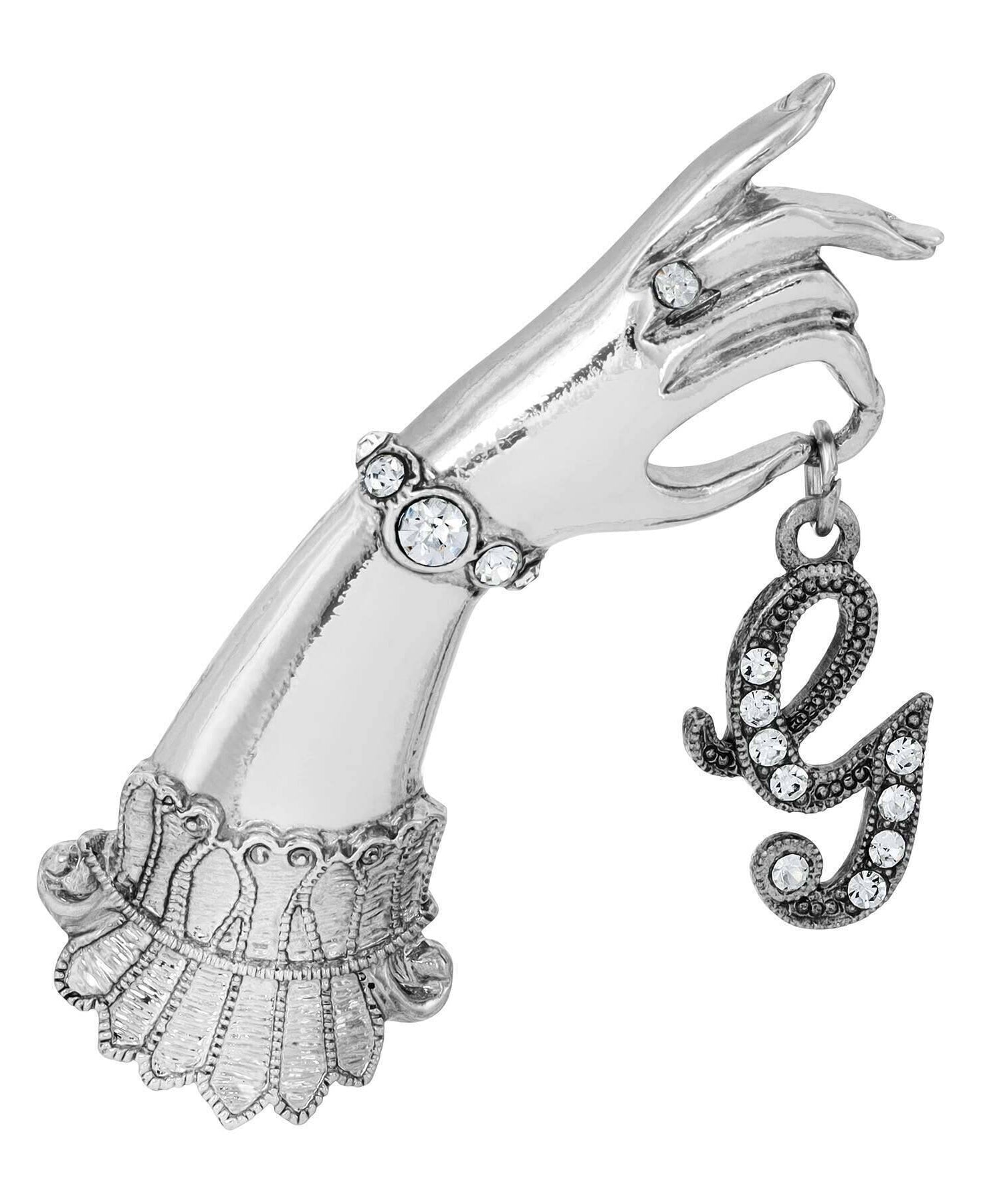 1928 Jewelry Belle Epoch Victorian Hand Model Crystal Initial Pin